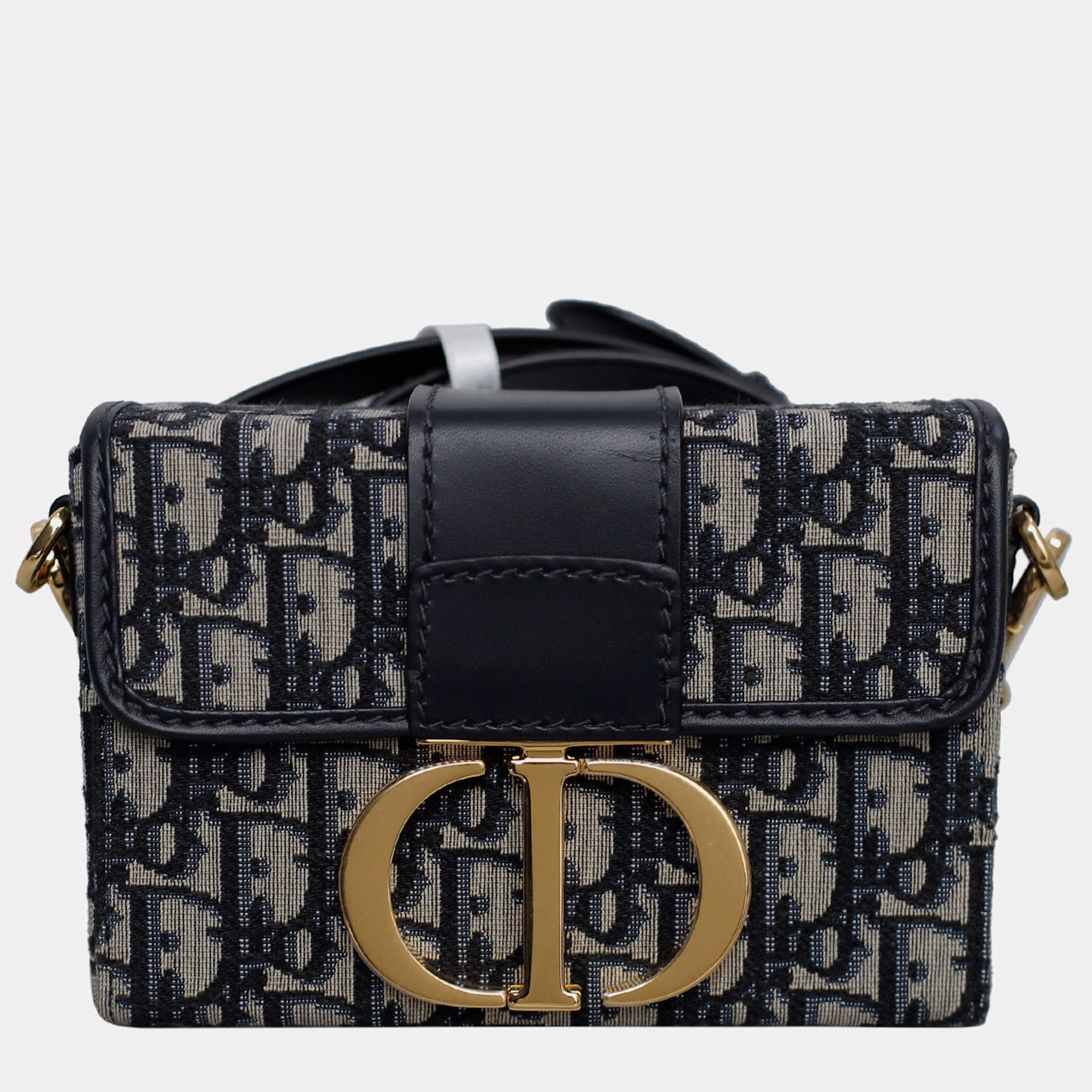 Christian Dior Navy Blue Leather Canvas Montaigne Box 30 Bag