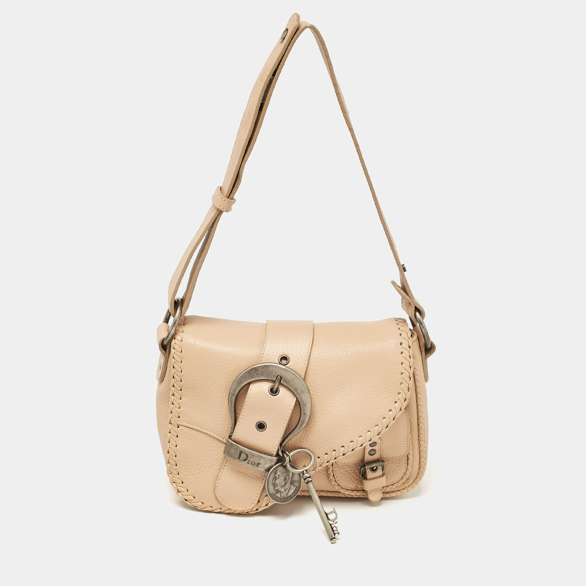 Pre Owned Dior Beige Leather Mini Gaucho Crossbody Bag