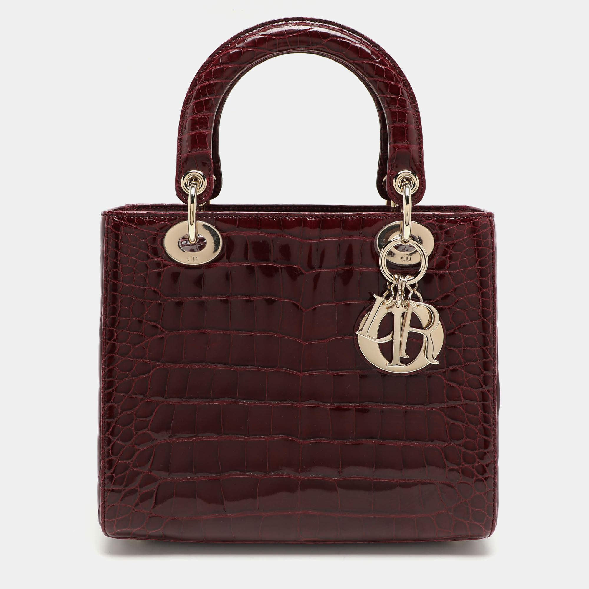 Dior Burgundy Alligator Medium Lady Dior Tote