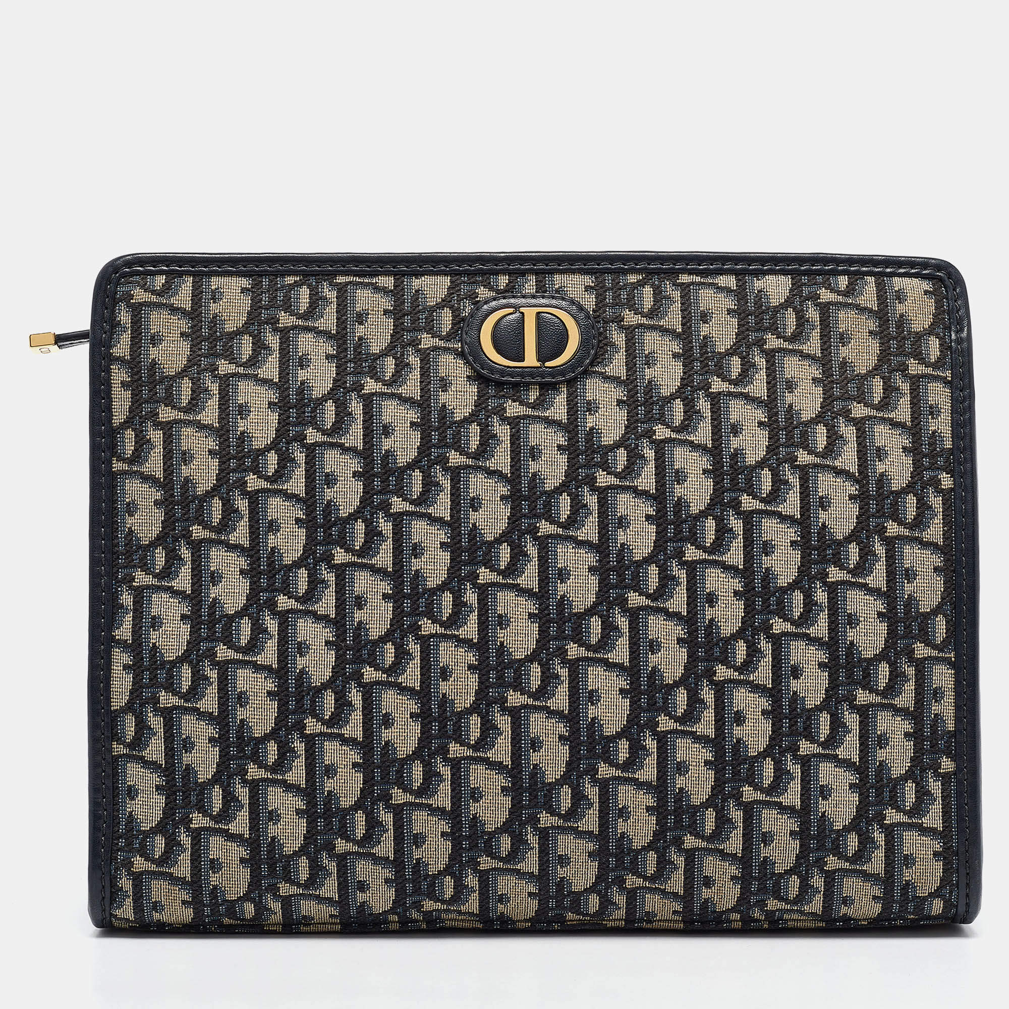 Pre Owned Dior Navy Blue Oblique Jacquard Canvas 30 Montaigne Dea Pouch