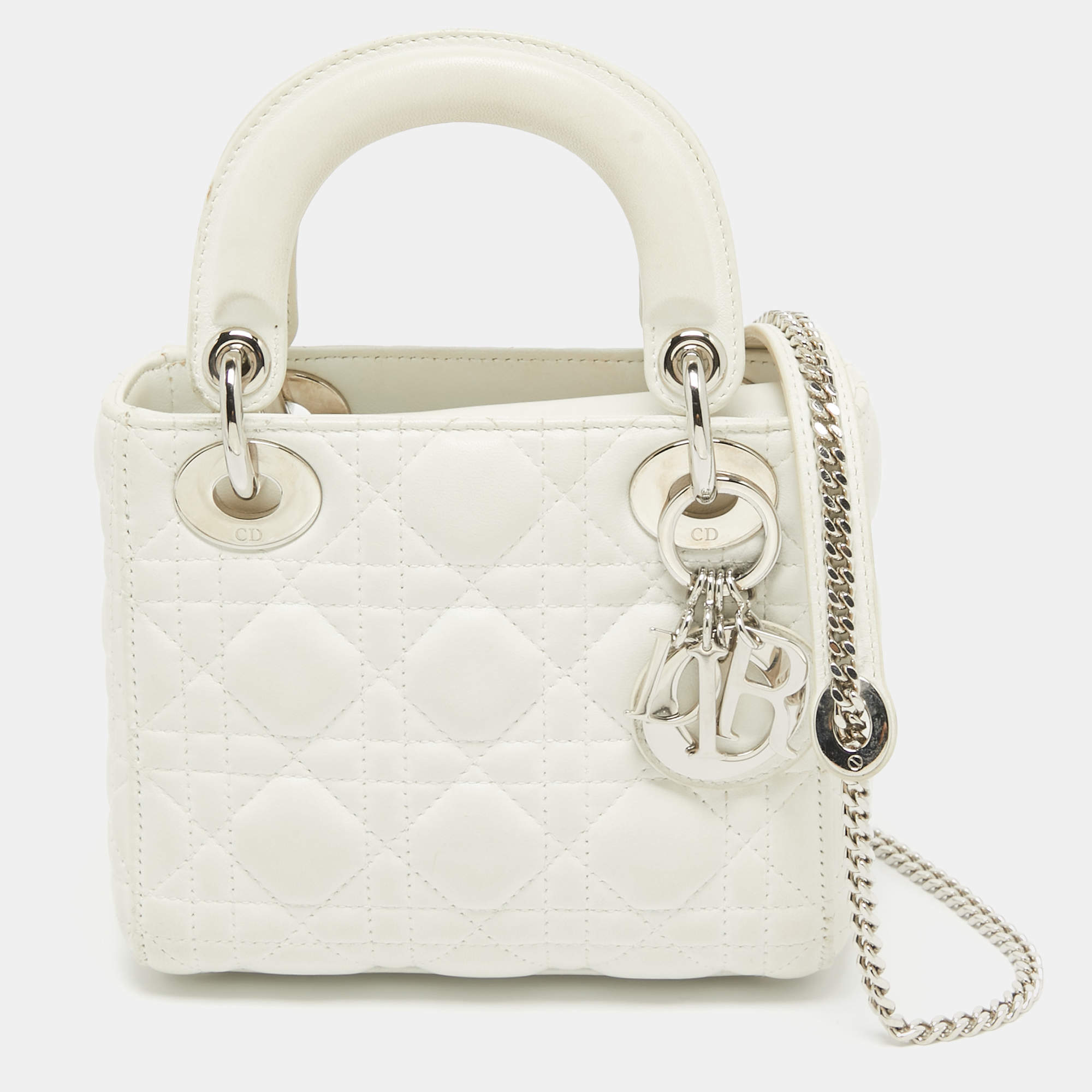 Dior White Cannage Leather Mini Lady Dior Tote