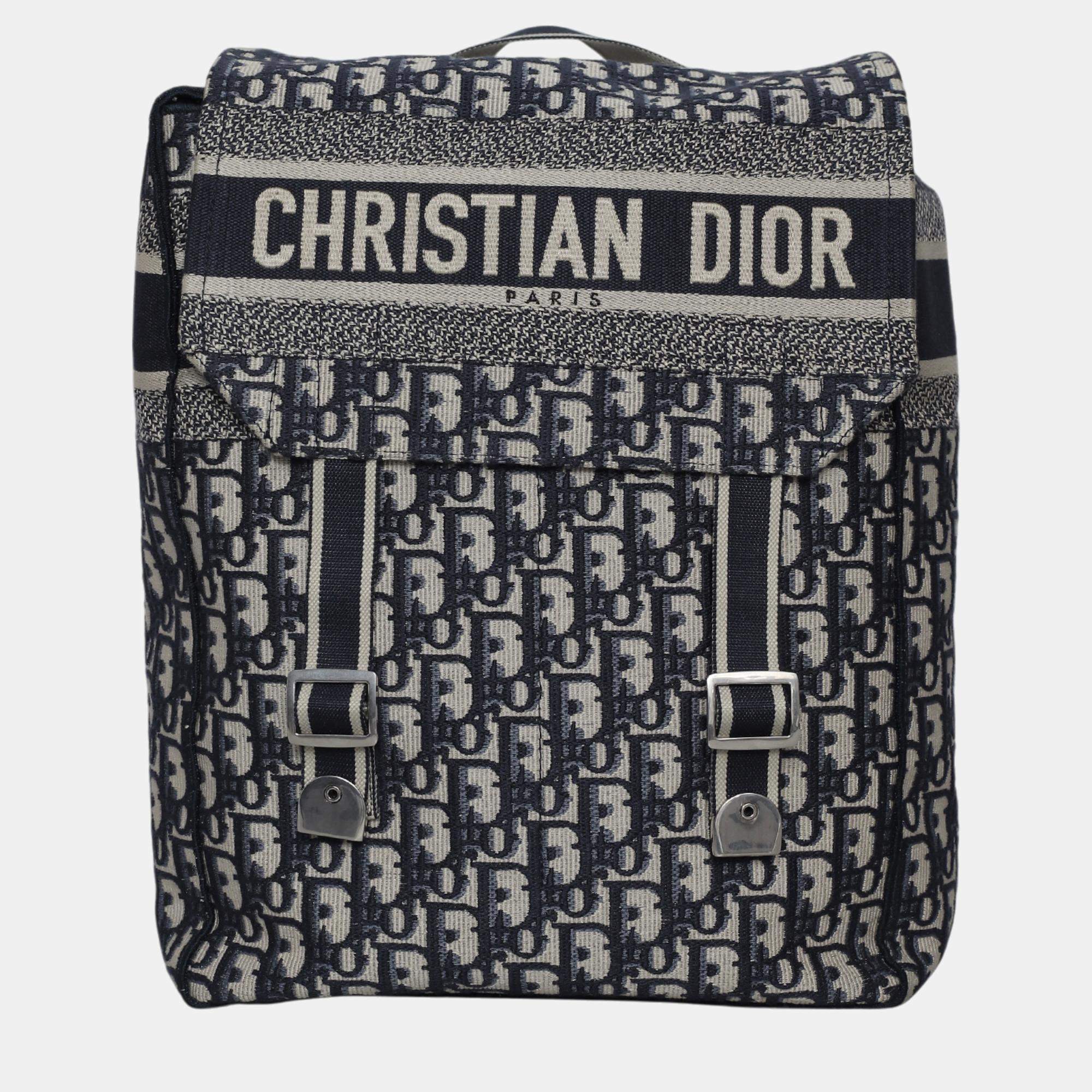 Dior Navy Blue, Beige Fabric Diorcamp Backpack 