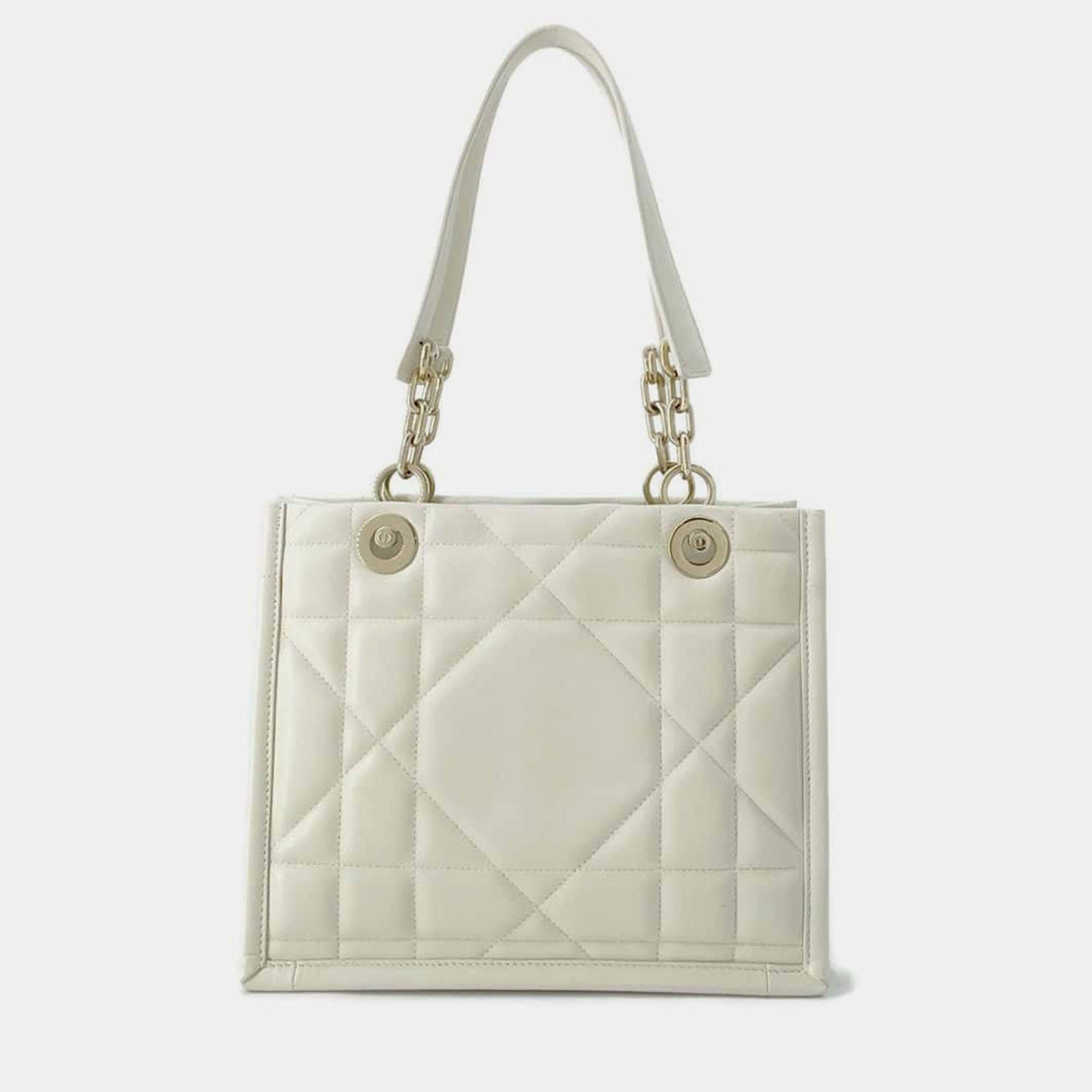 Dior Off-white Leather Essential ArchiCannage Chain Tote Bag