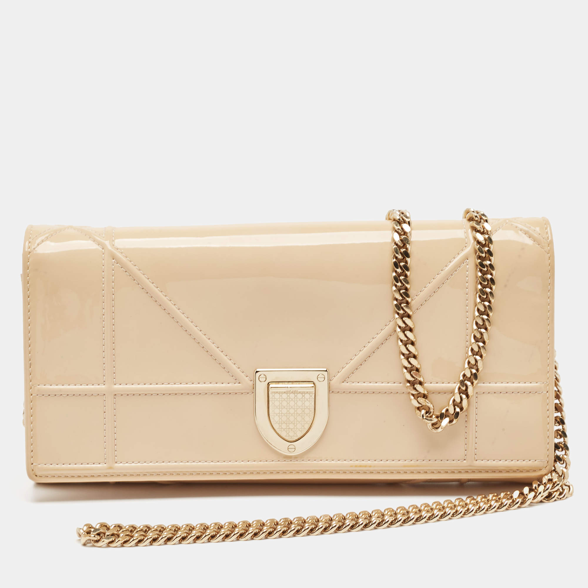 Dior Beige Patent Leather Diorama Wallet on Chain
