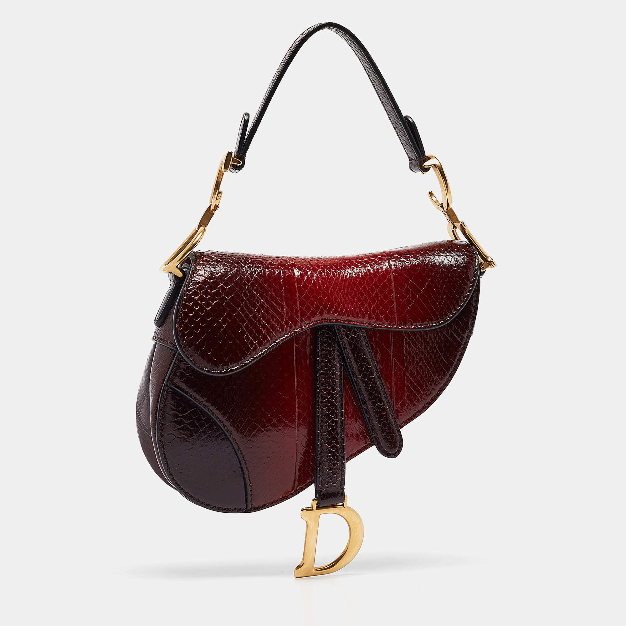 Pre Owned Dior Red/Black Snakeskin Mini Saddle Bag