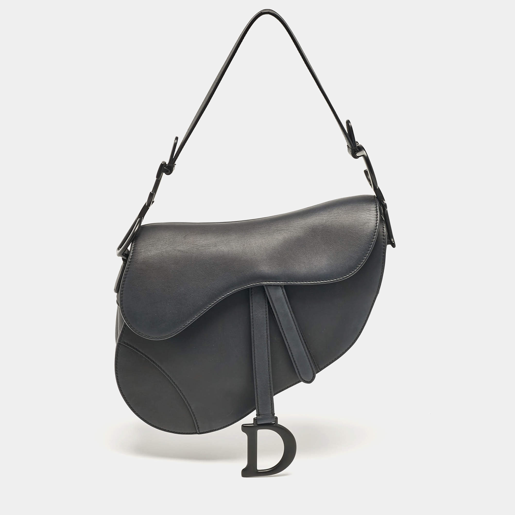 Pre Owned Dior Black Leather Saddle Bag