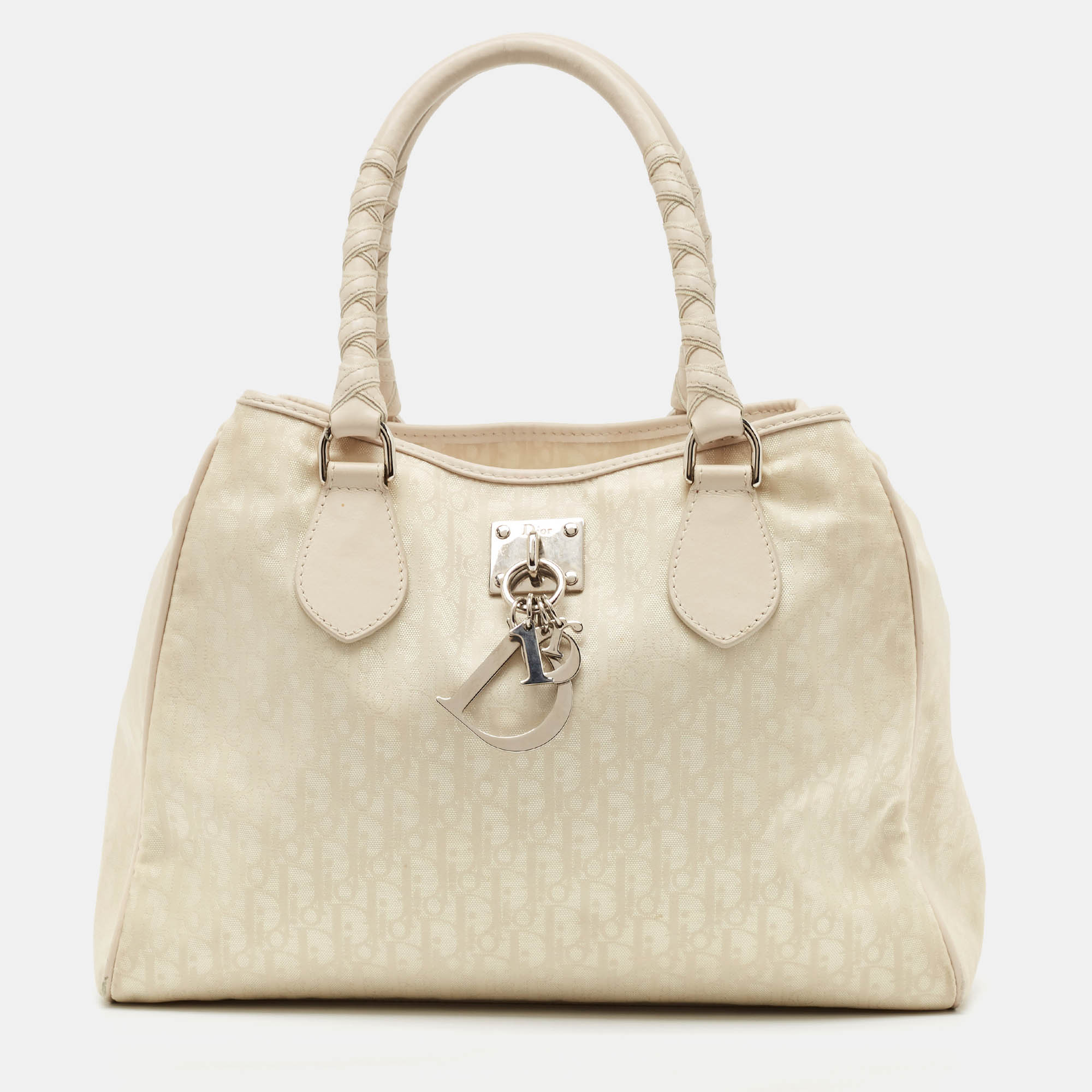 Dior White/Beige Diorissimo Nylon and Leather Lovely Bag