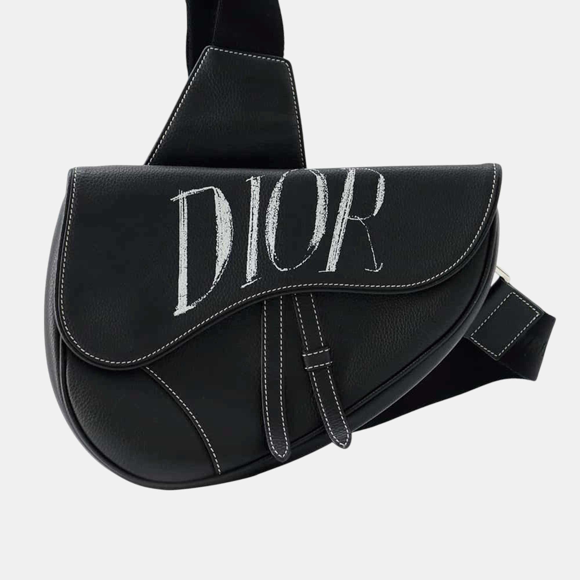 Christian Dior Leather Black Saddle Body Bag