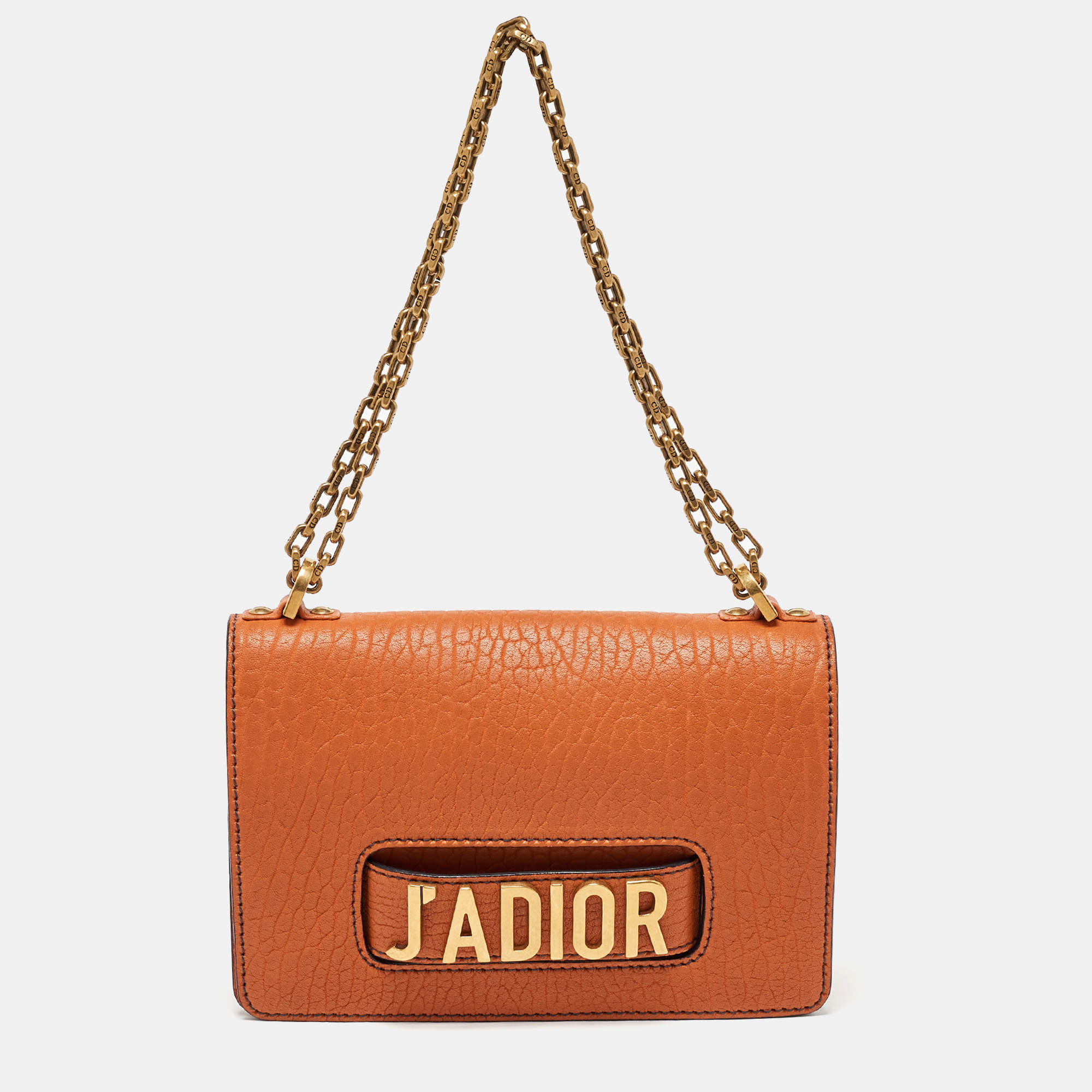 Pre Owned Dior Orange Leather J'Adior Chain Flap Bag