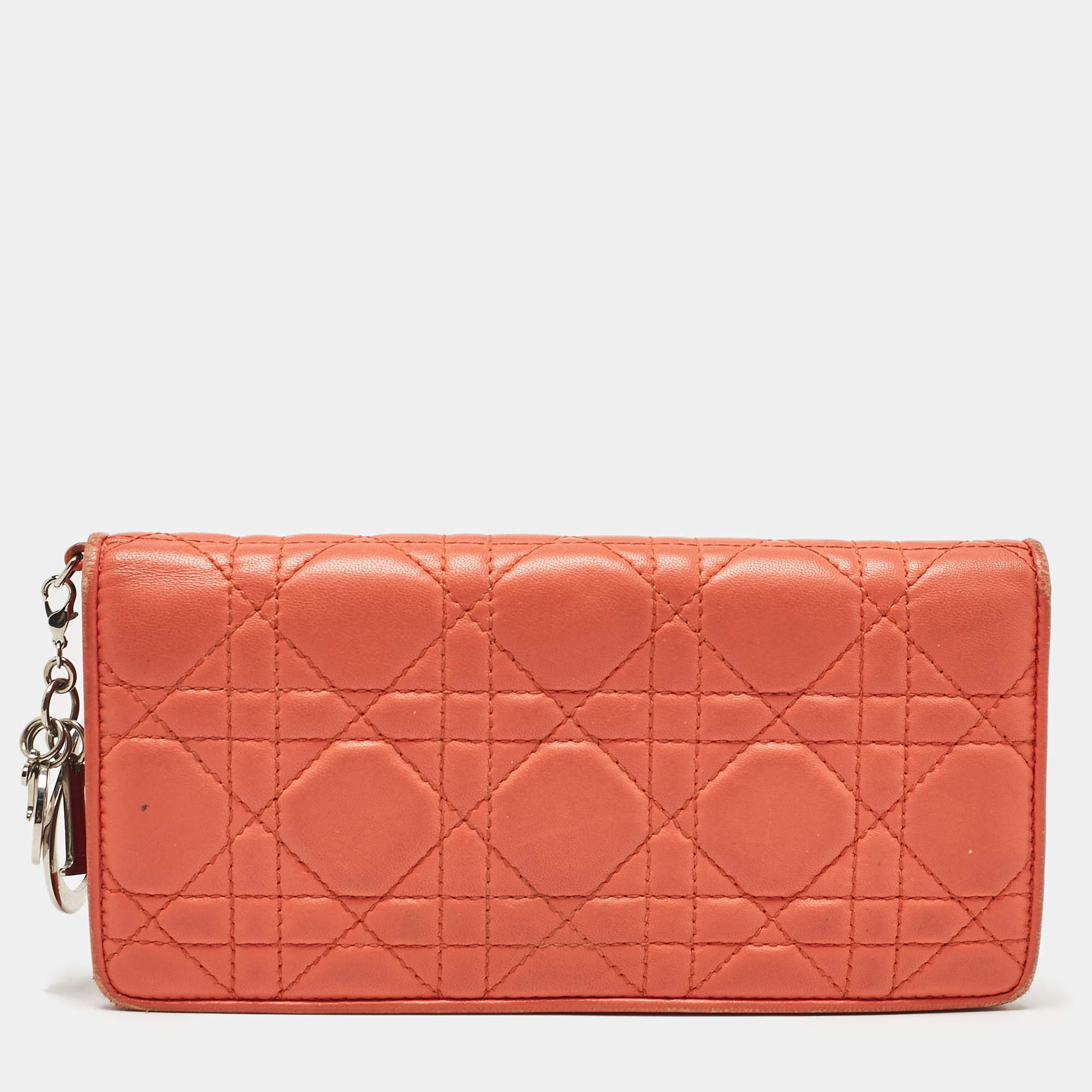 Dior Orange Cannage Leather Lady Dior Bifold Wallet