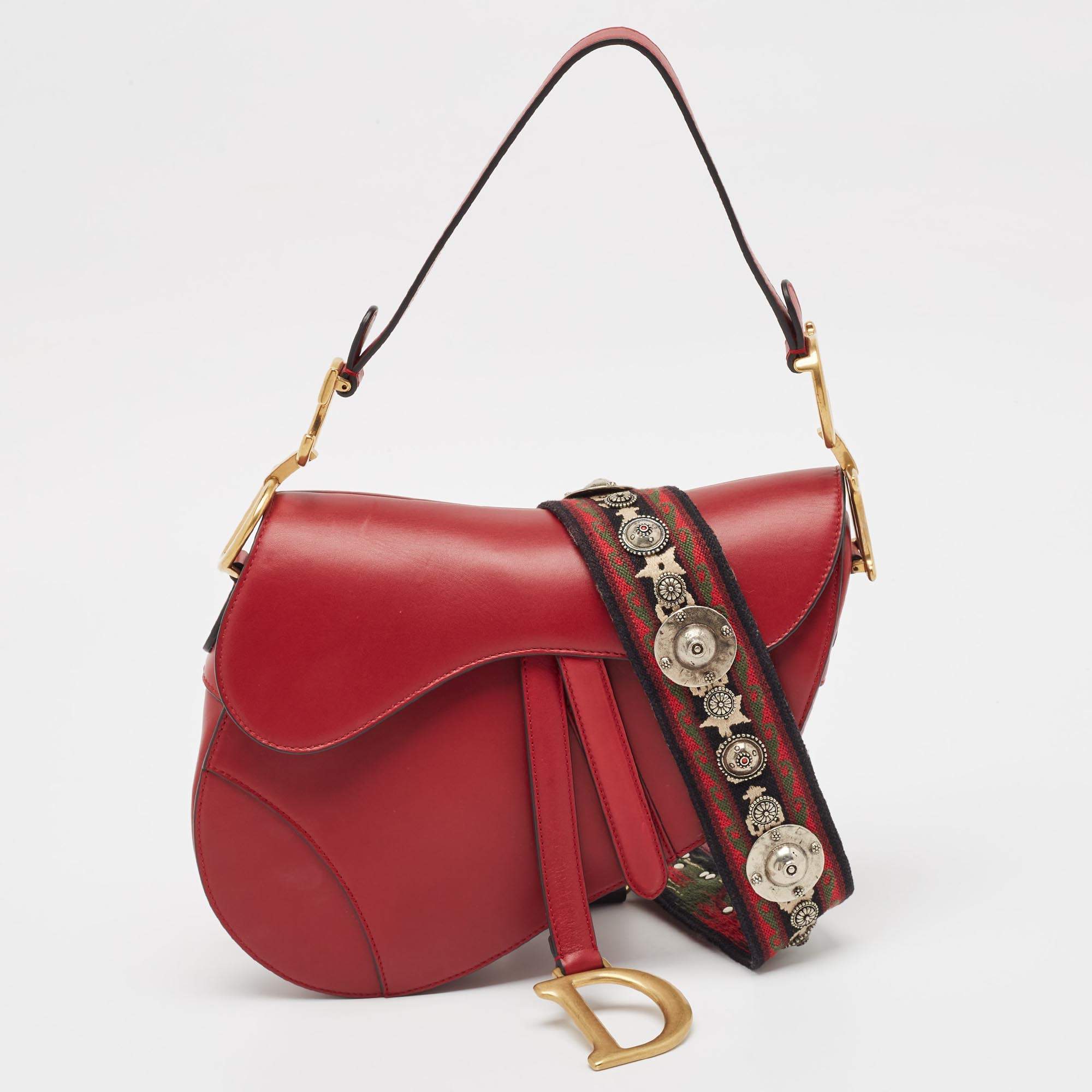 Pre Owned Dior Red Leather Saddle Bag