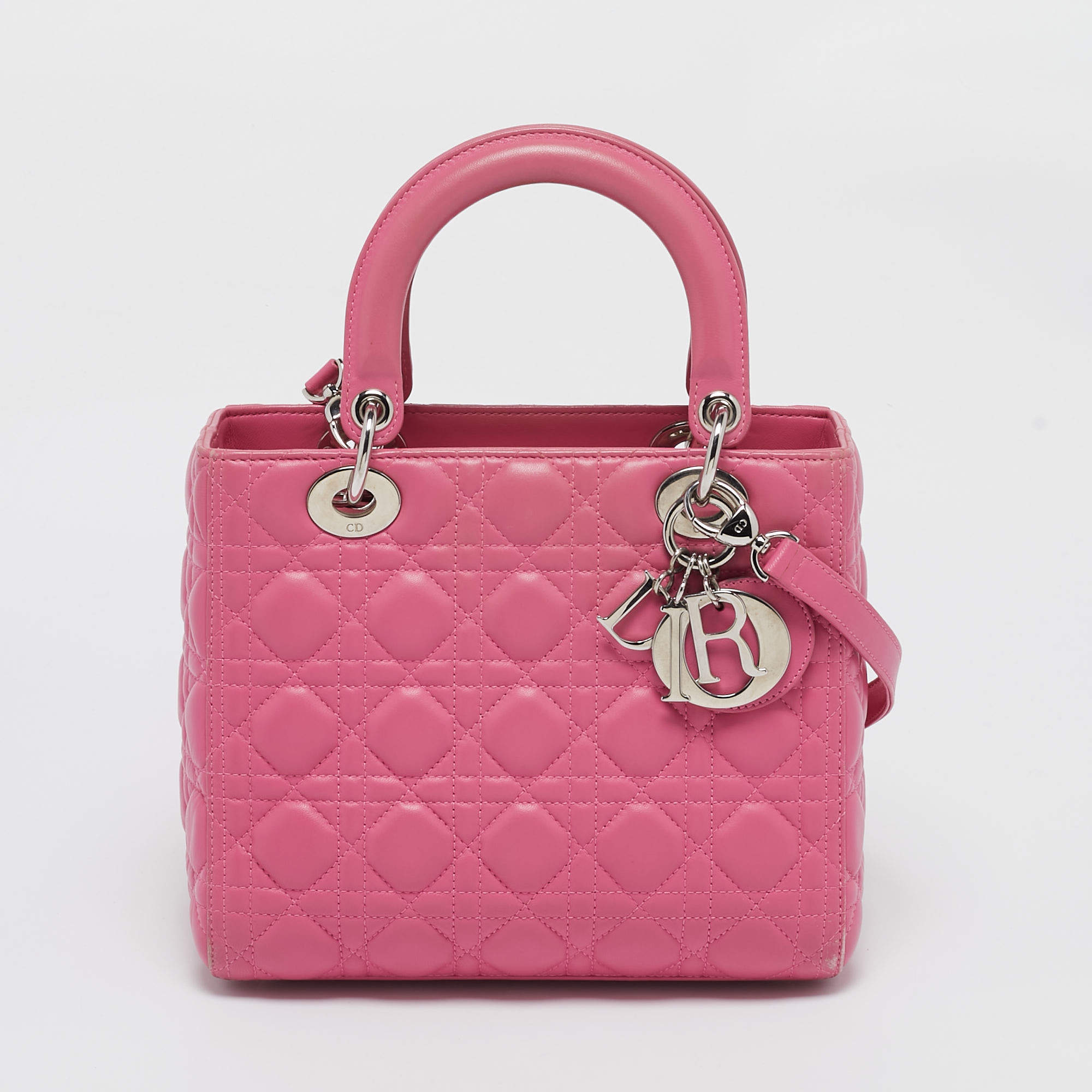 Pre Owned Dior Pink Cannage Leather Medium Lady Dior Tote