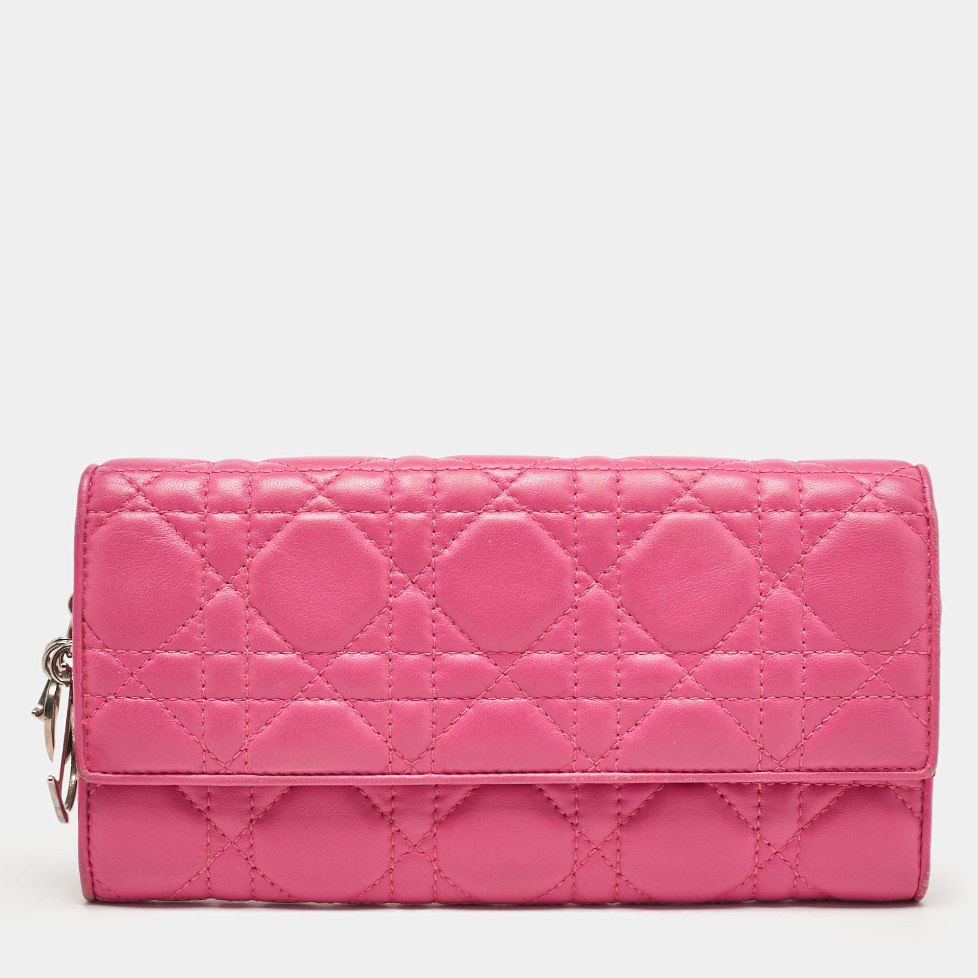 Dior Pink Cannage Leather Lady Dior Wallet on Chain