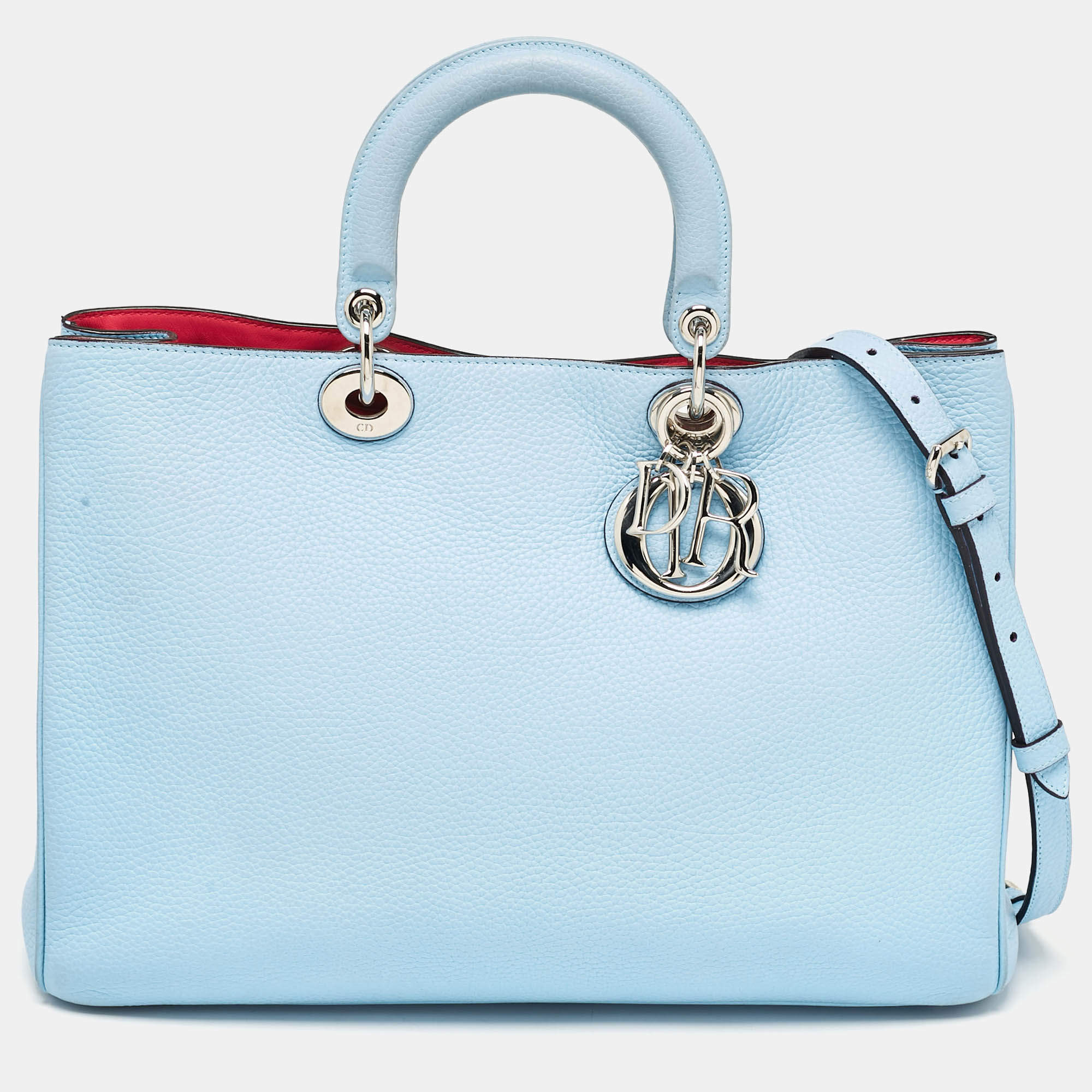 Dior Light Blue Leather Large Diorissimo Shopper Tote