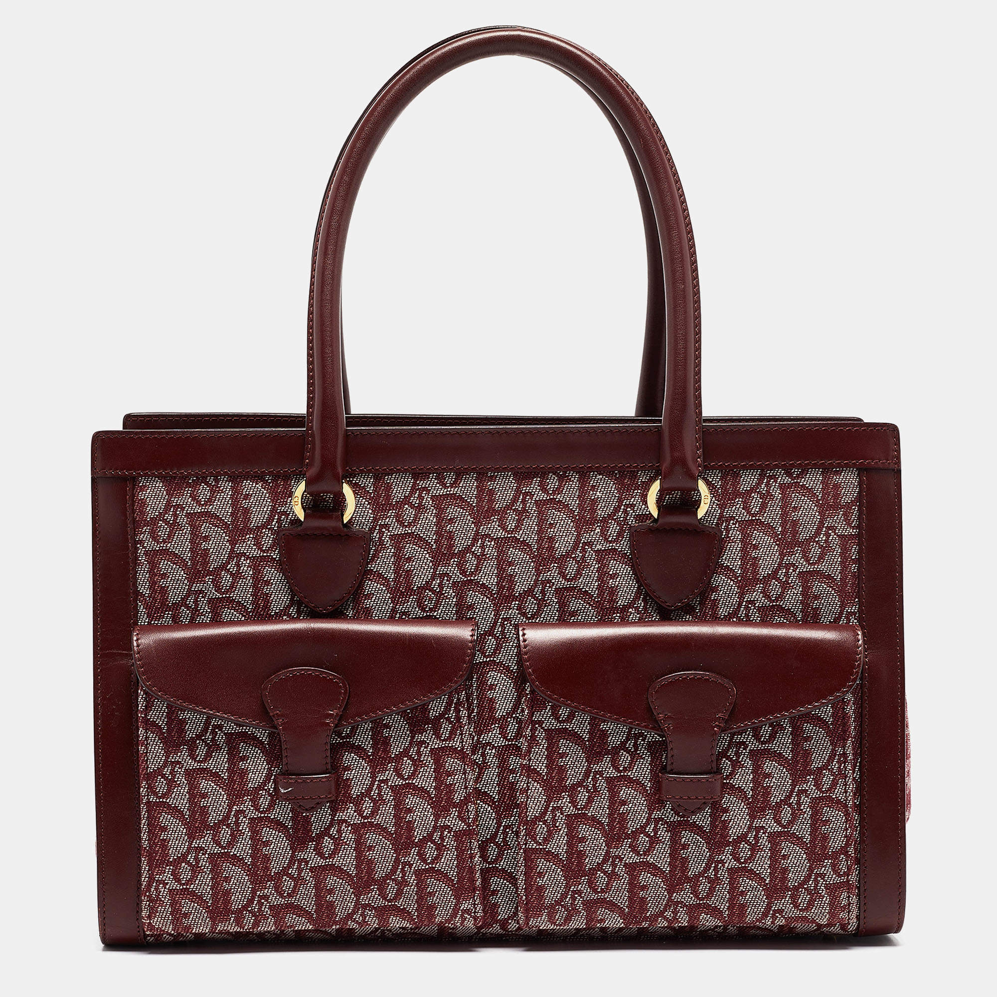 Pre Owned Dior Burgundy Oblique Canvas Pocket Satchel