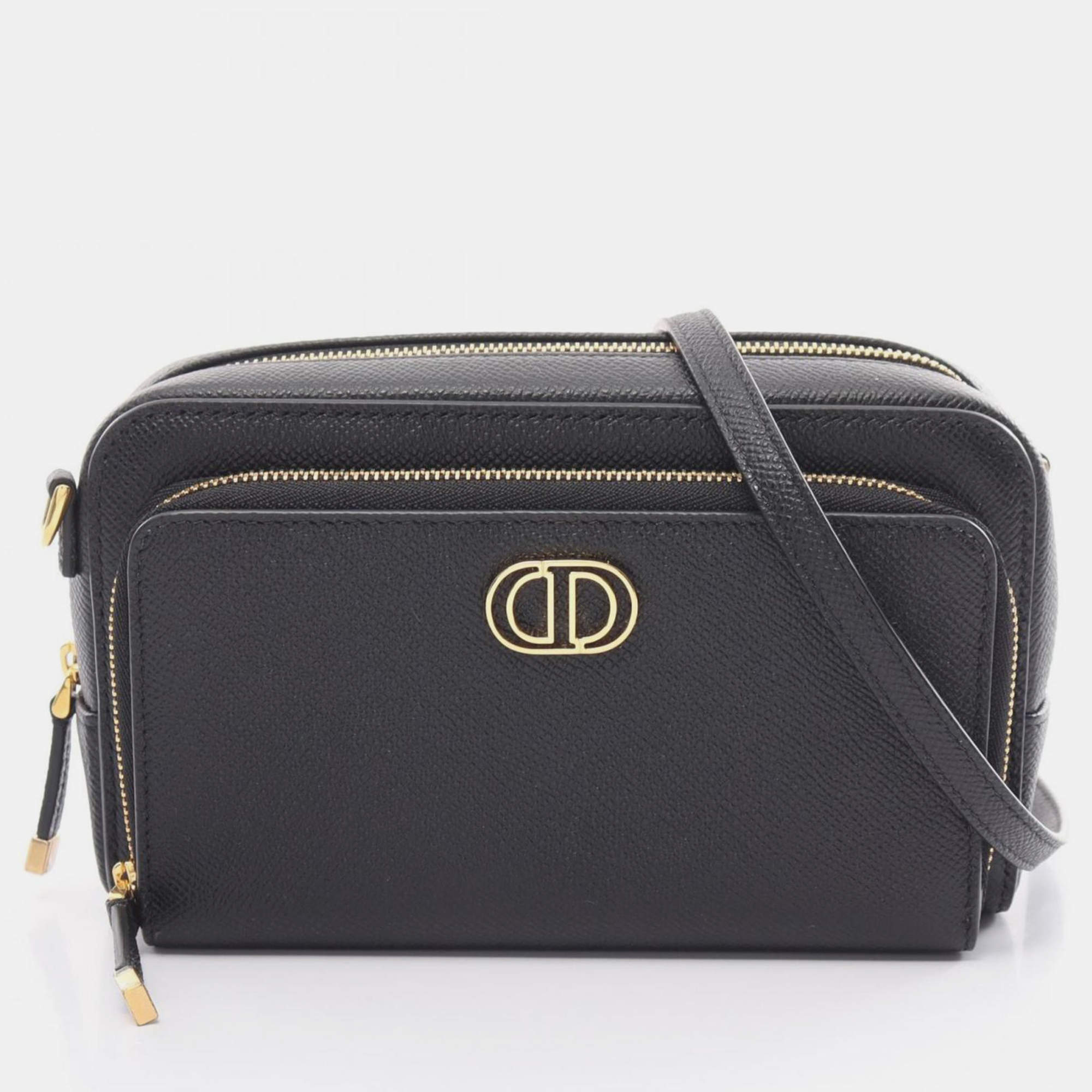 Dior Leather Black Caro Double Pouch Shoulder Bag