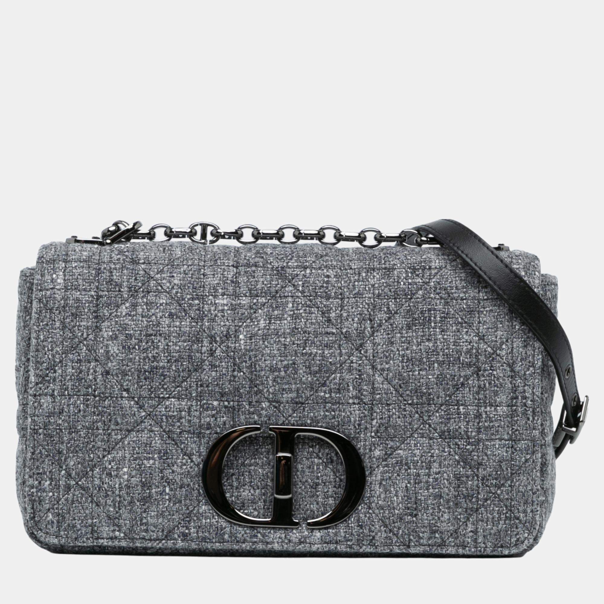 Dior Grey Medium Tweed Macrocannage Caro Bag