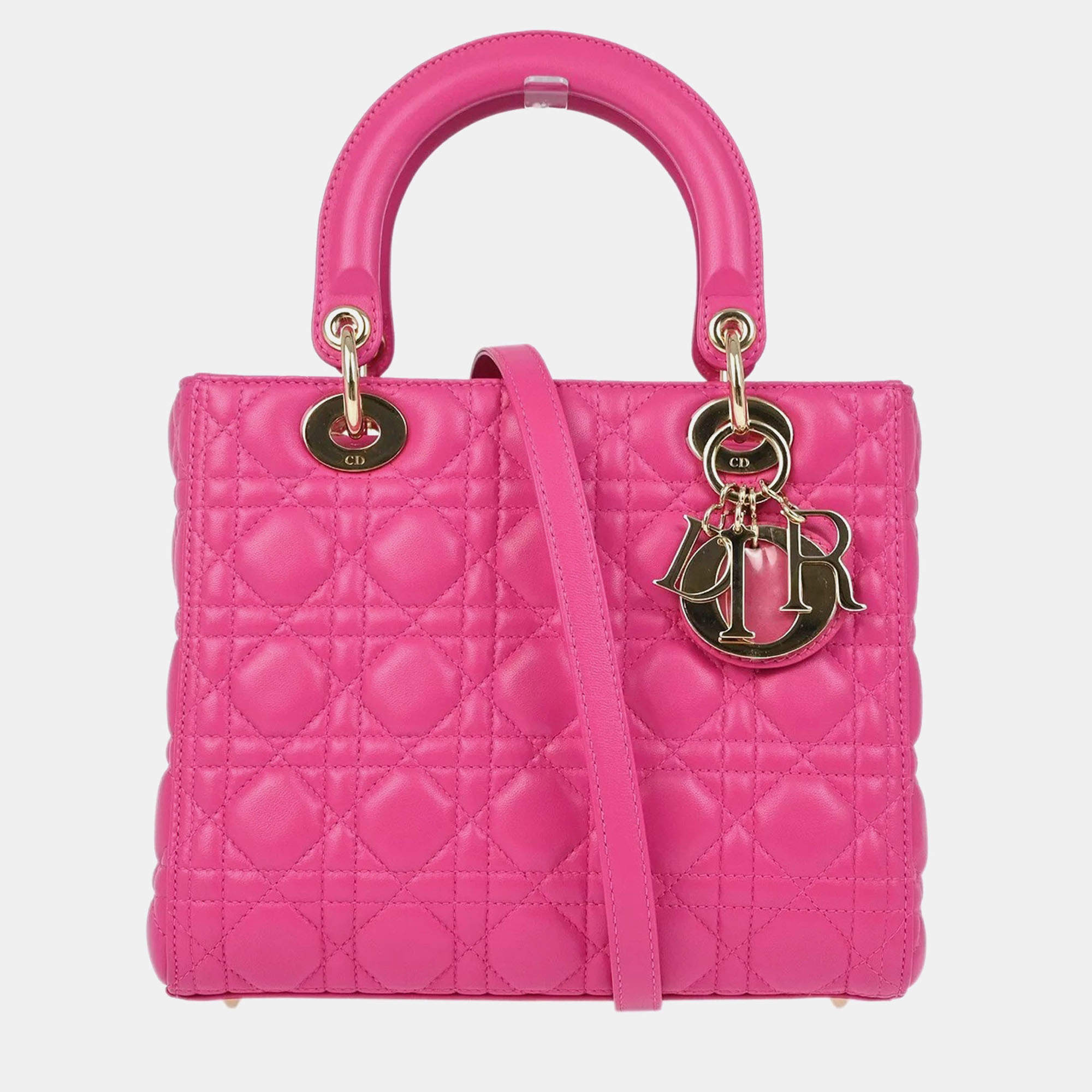 Pre Owned Christian Dior Pink Lambskin Lady Dior Cannage Handbag