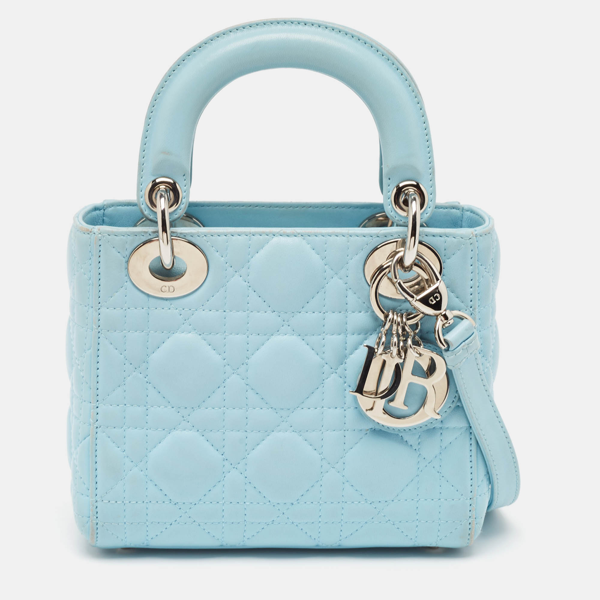 Dior Light Blue Cannage Leather Mini Lady Dior Tote