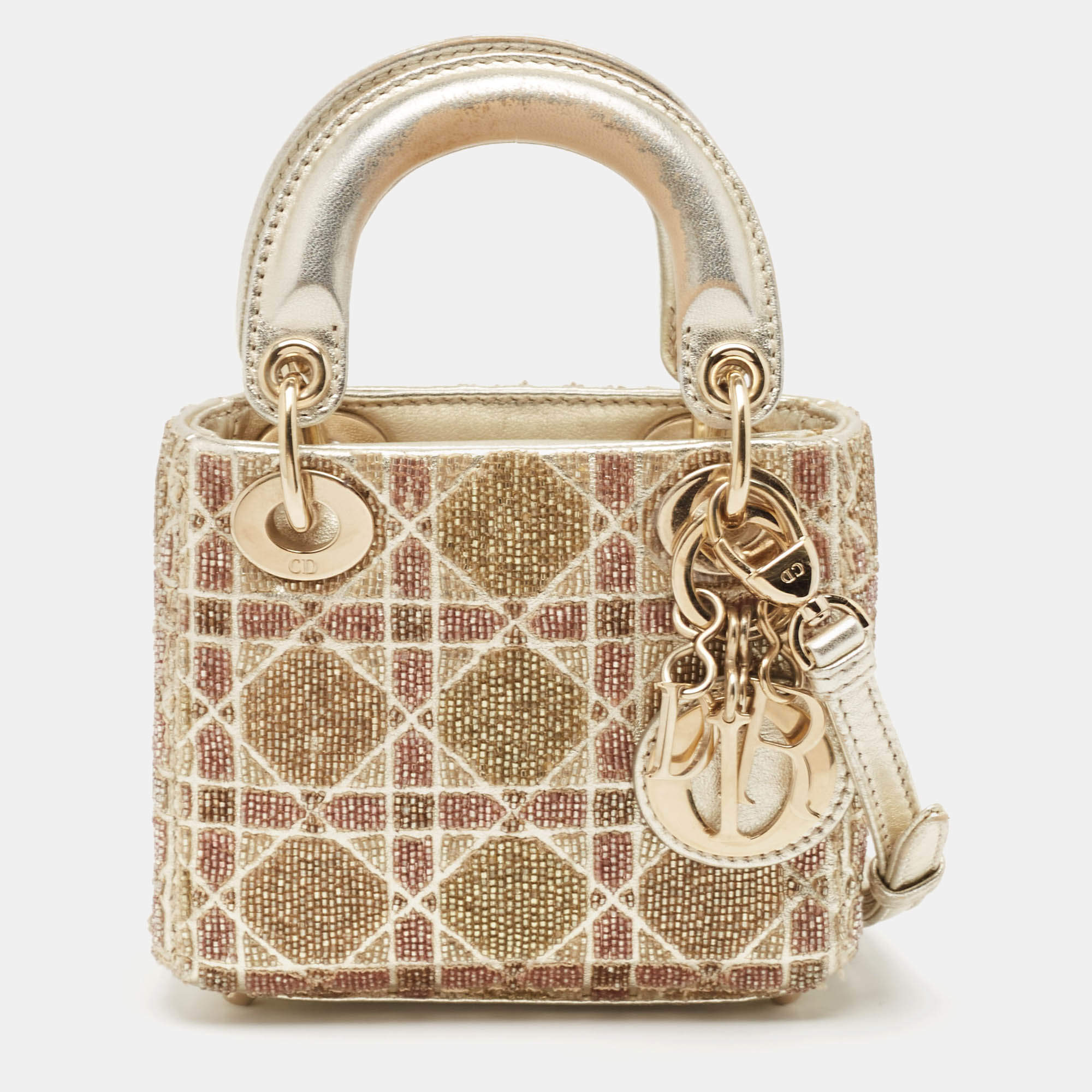 مملوكة مسبقًا Dior Gold Cannage Leather Micro Beaded Lady Dior Tote