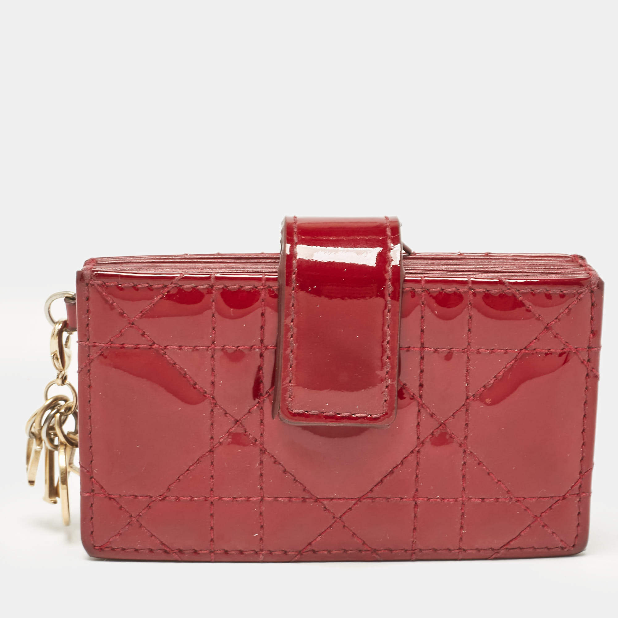 Pre Owned Dior Red Cannage Patent Leather Jasmine Card Holder
