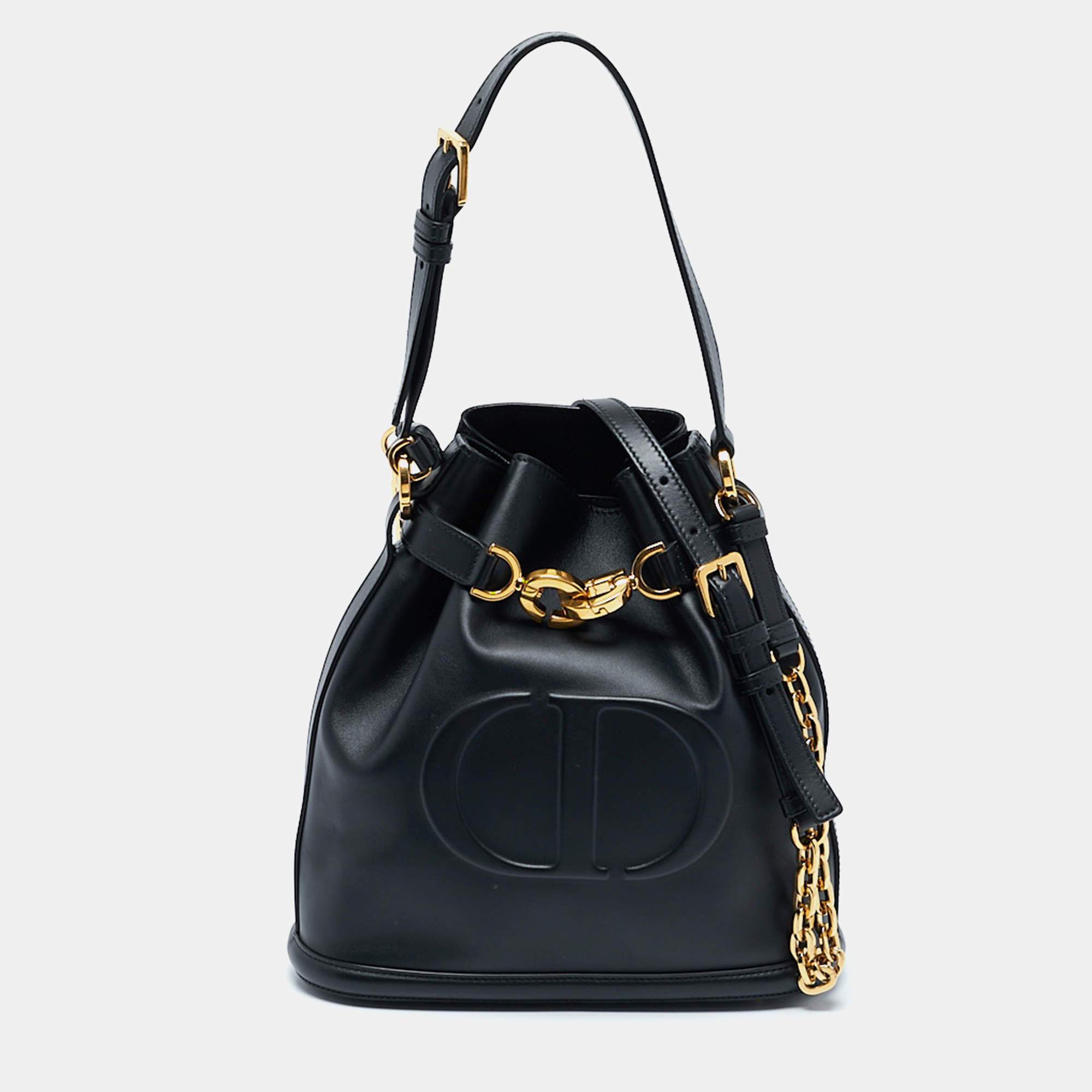 Pre Owned Dior Black Leather Medium C'est Dior Bucket Bag