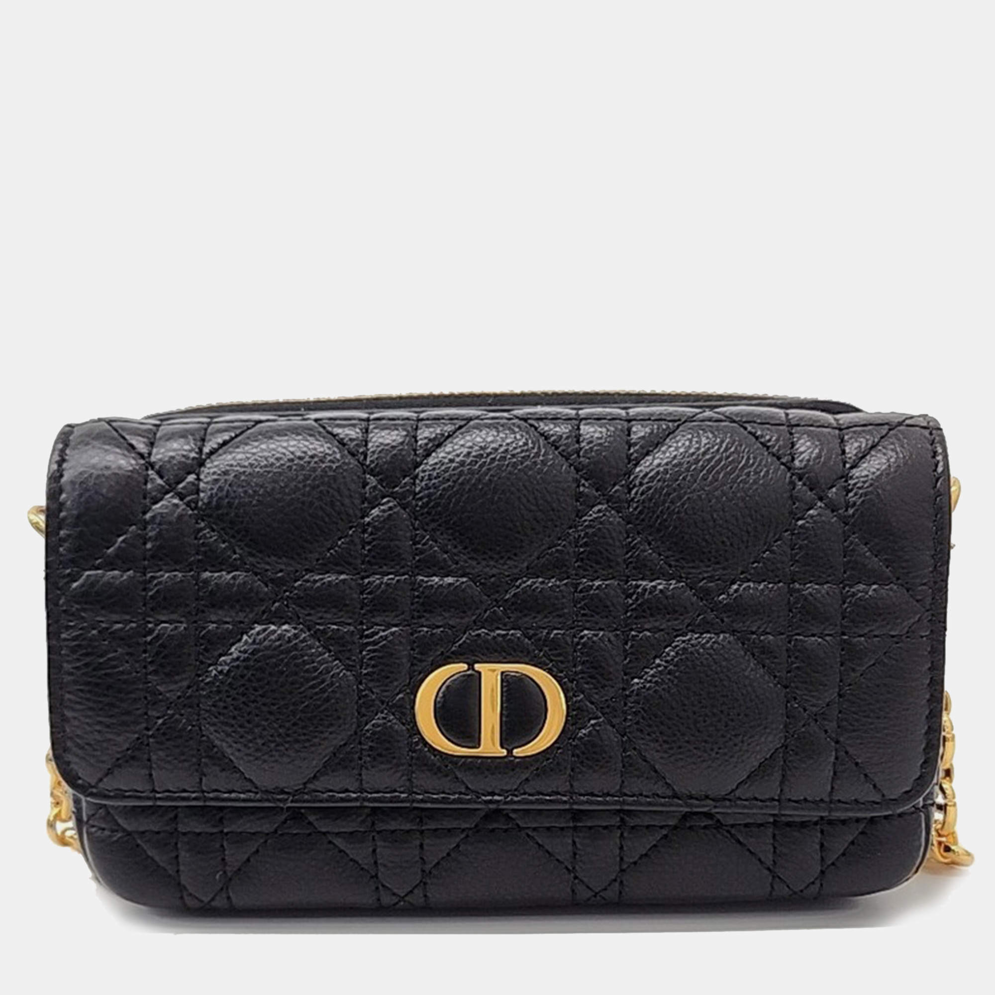 Dior Black Leather Caro Chain Pouch Bag