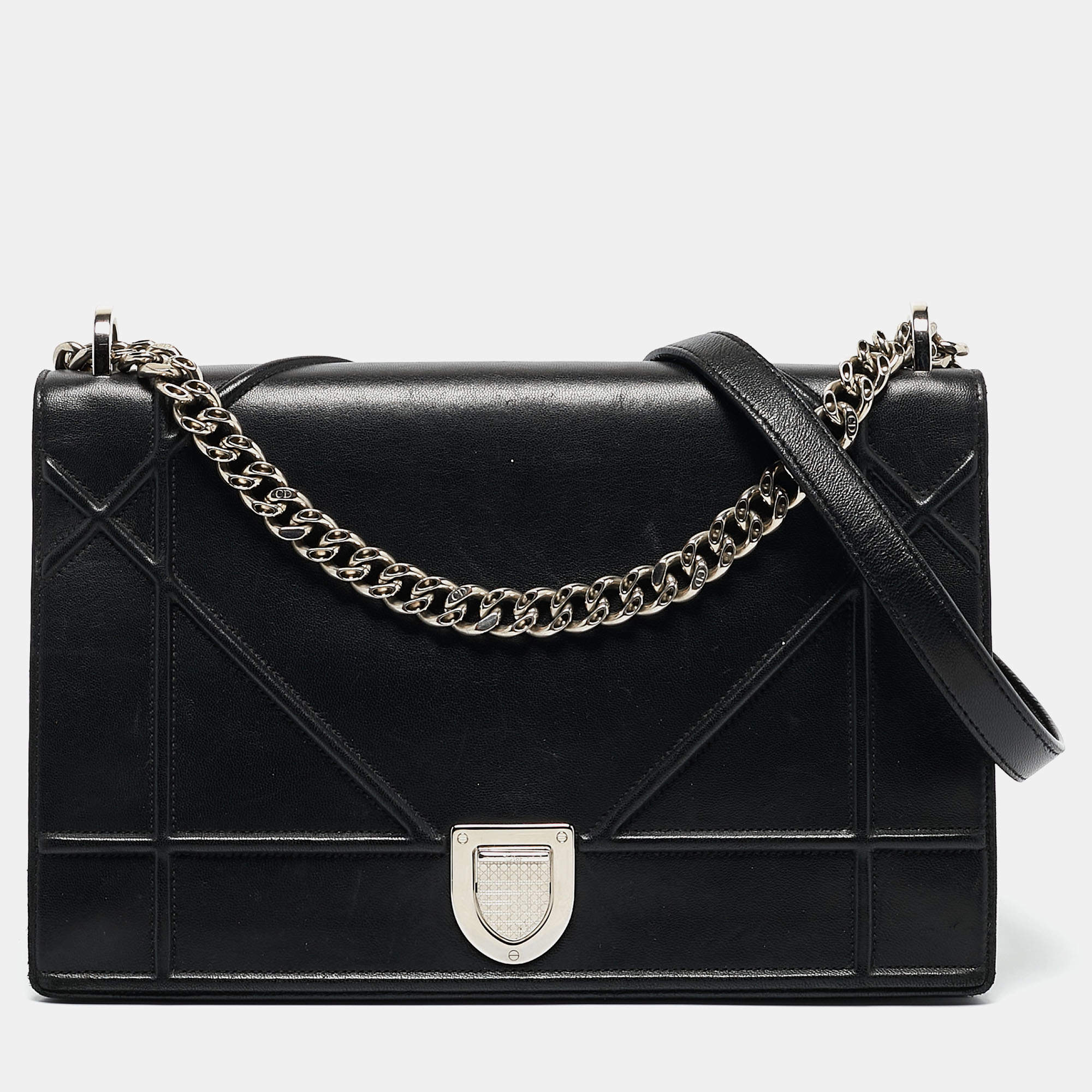 Pre Owned Dior Black Leather Large Diorama Flap Shoulder Bag