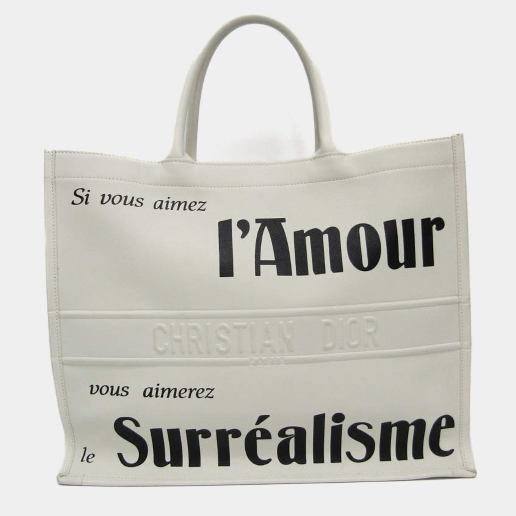 Pre Owned Christian Dior Black White Book Medium Leather Tote Bag