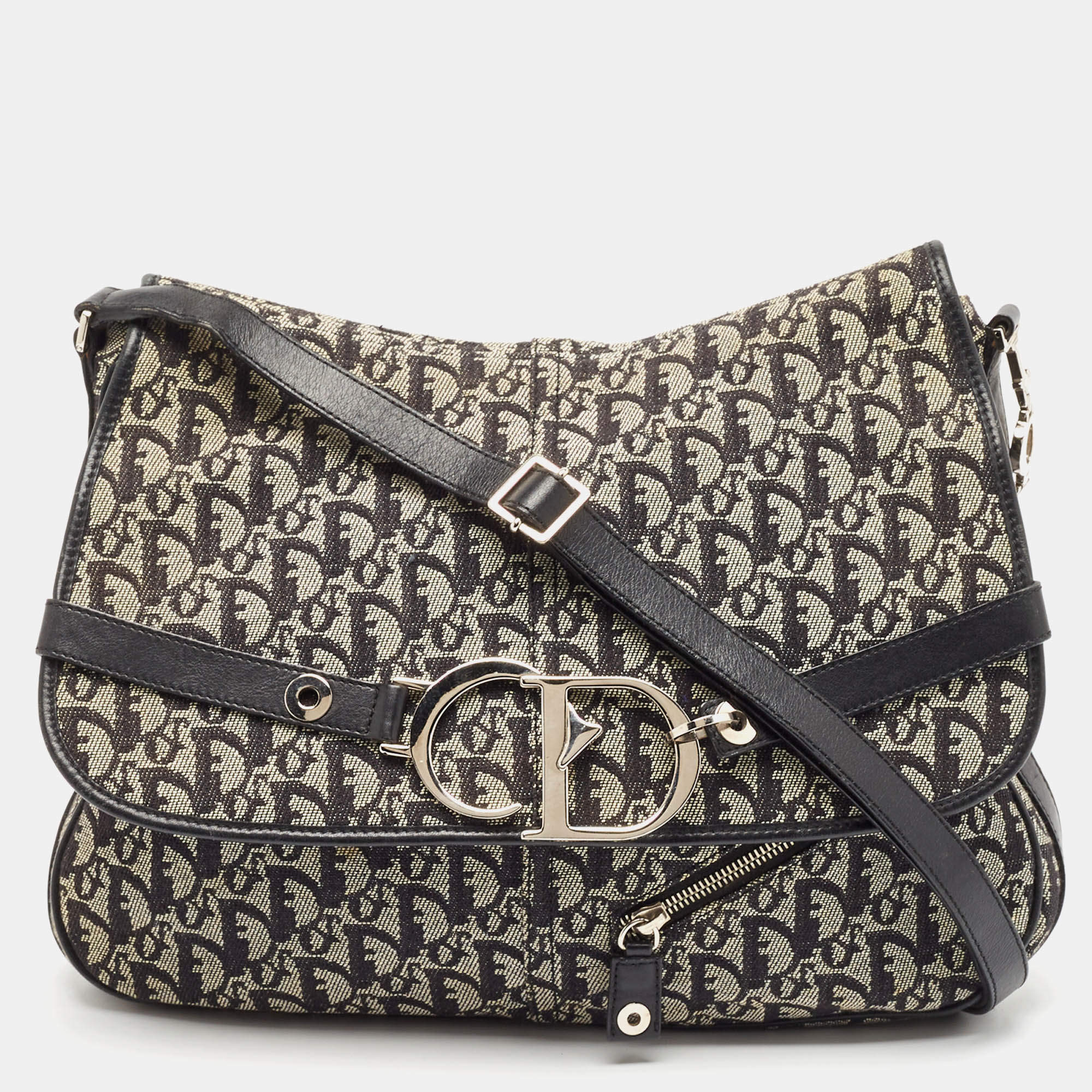 Dior Black Diorissimo Canvas and Leather CD Logo Flap Messenger Bag