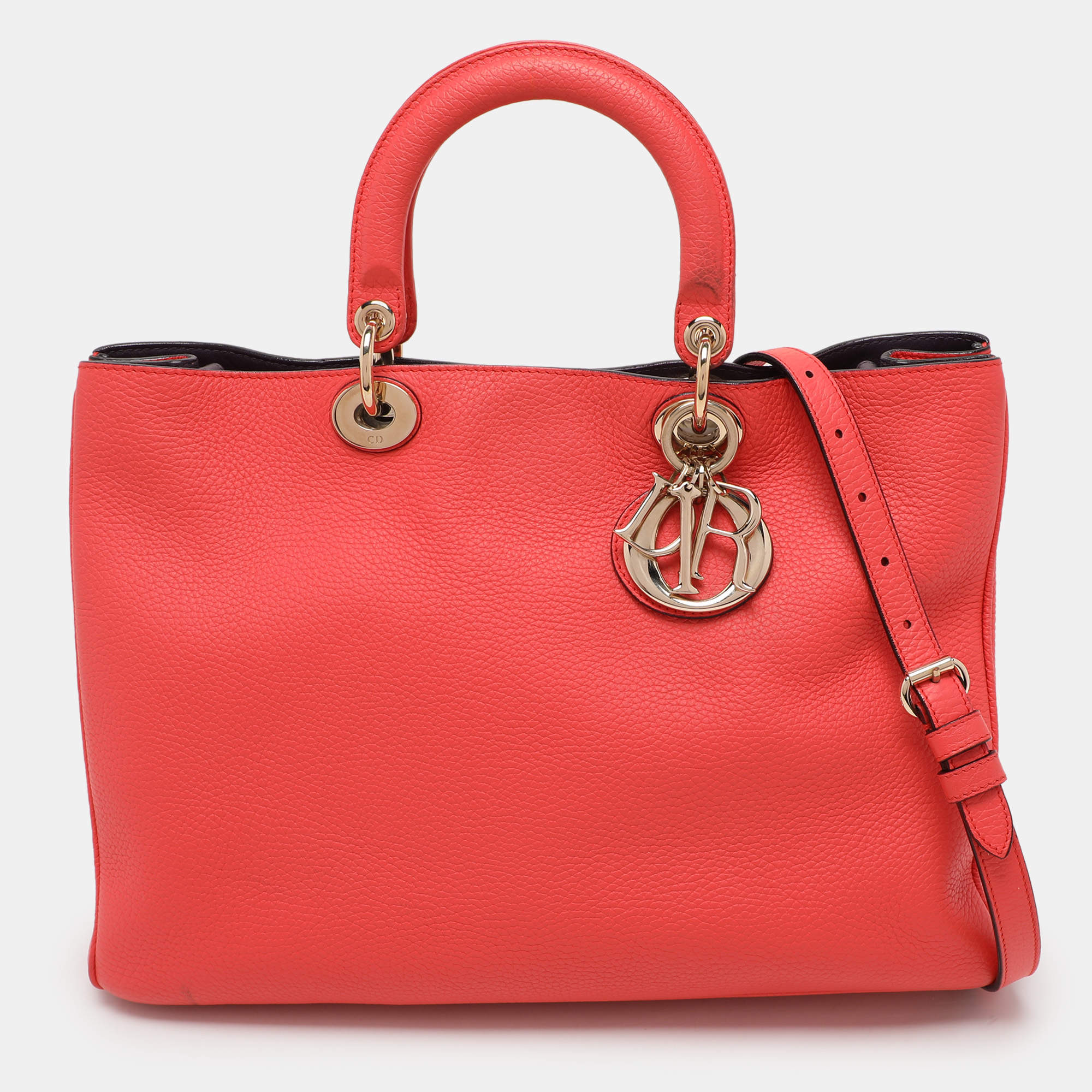 Pre Owned Dior Coral Leather Large Diorissimo Shopper Tote