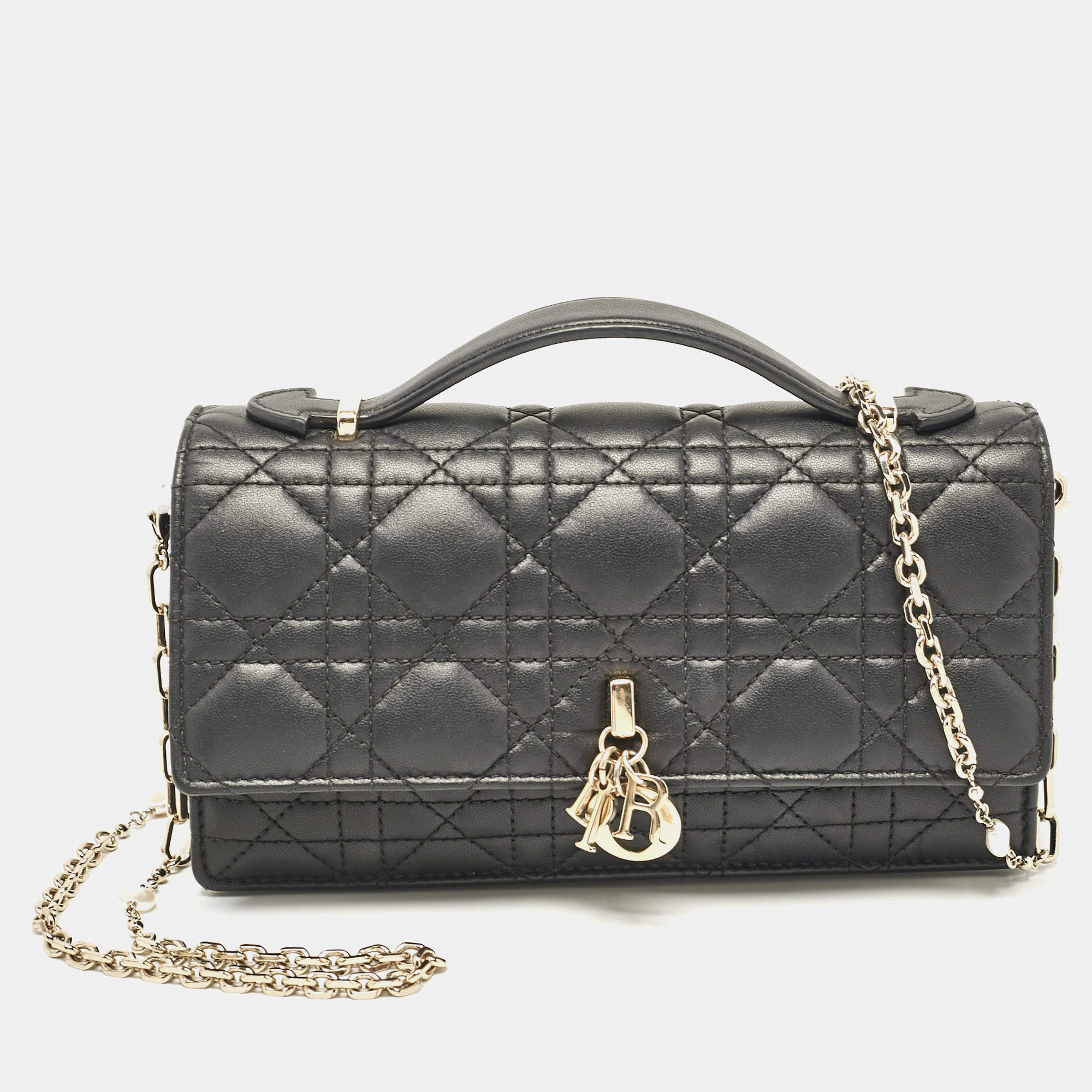 Dior Black Cannage Leather Mini My Dior Top Handle Bag