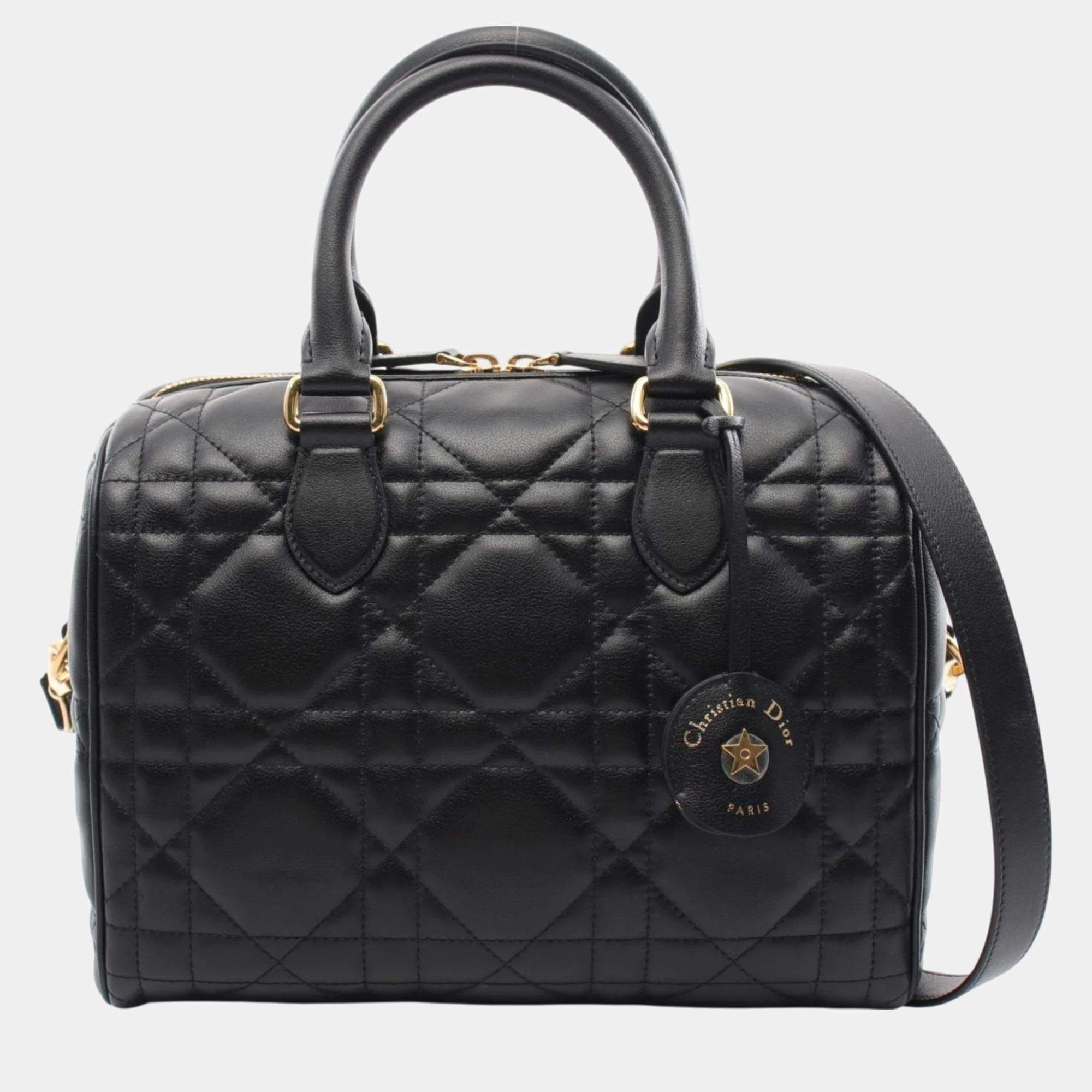 Christian Dior Black Leather Groove 25 Macrocannage Handbag