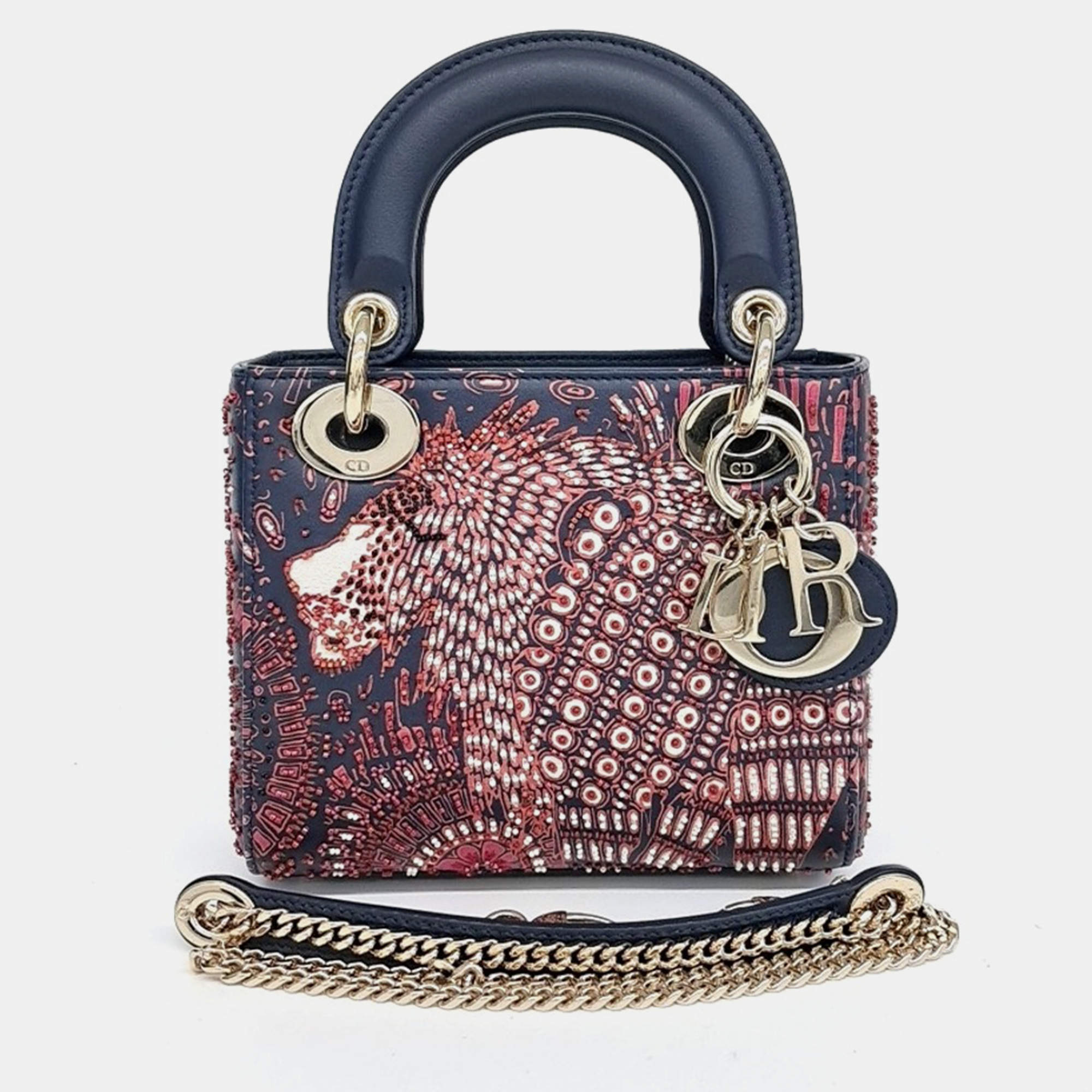 Pre Owned Dior Multicolor Navy Blue Leather Lady Mini Bag