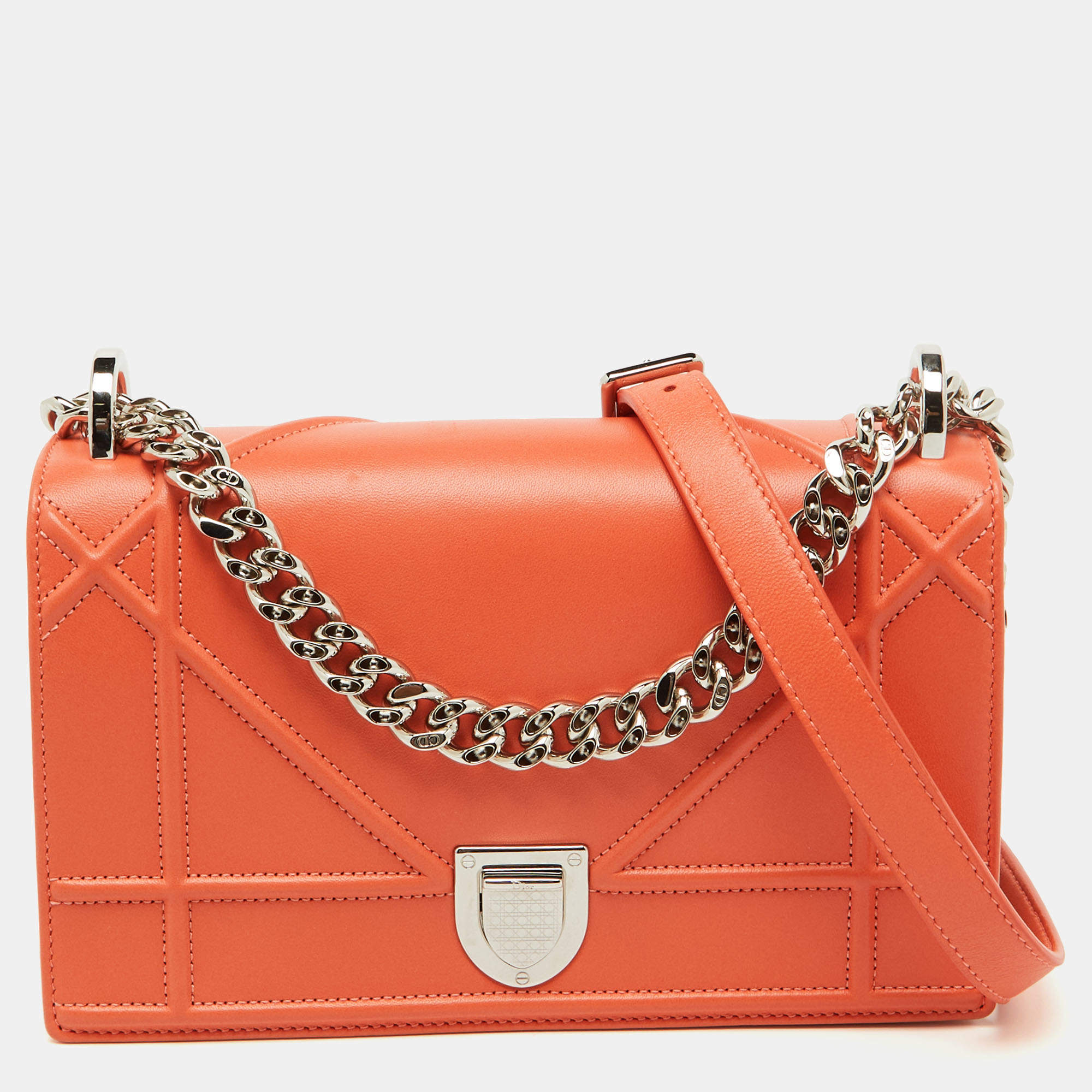 Dior Coral Orange Leather Small Diorama Shoulder Bag