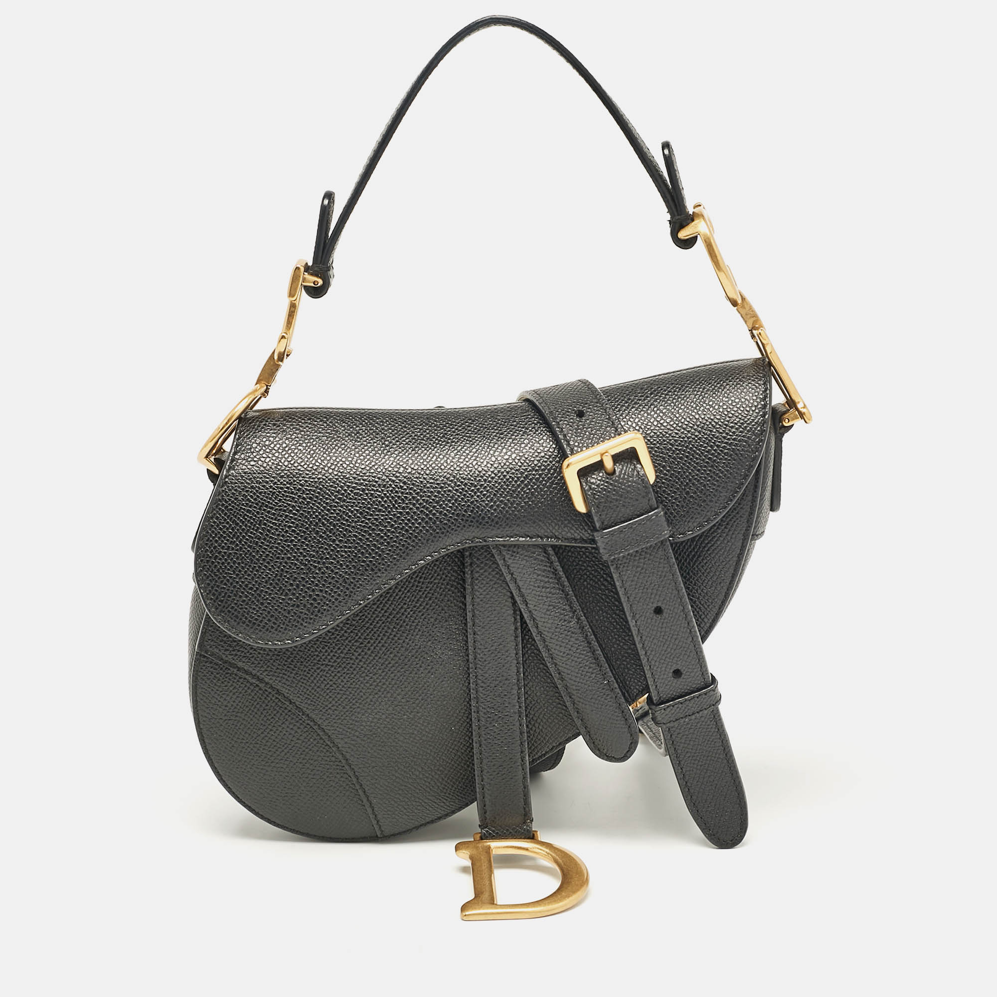 Pre Owned Dior Black Leather Mini Saddle Bag