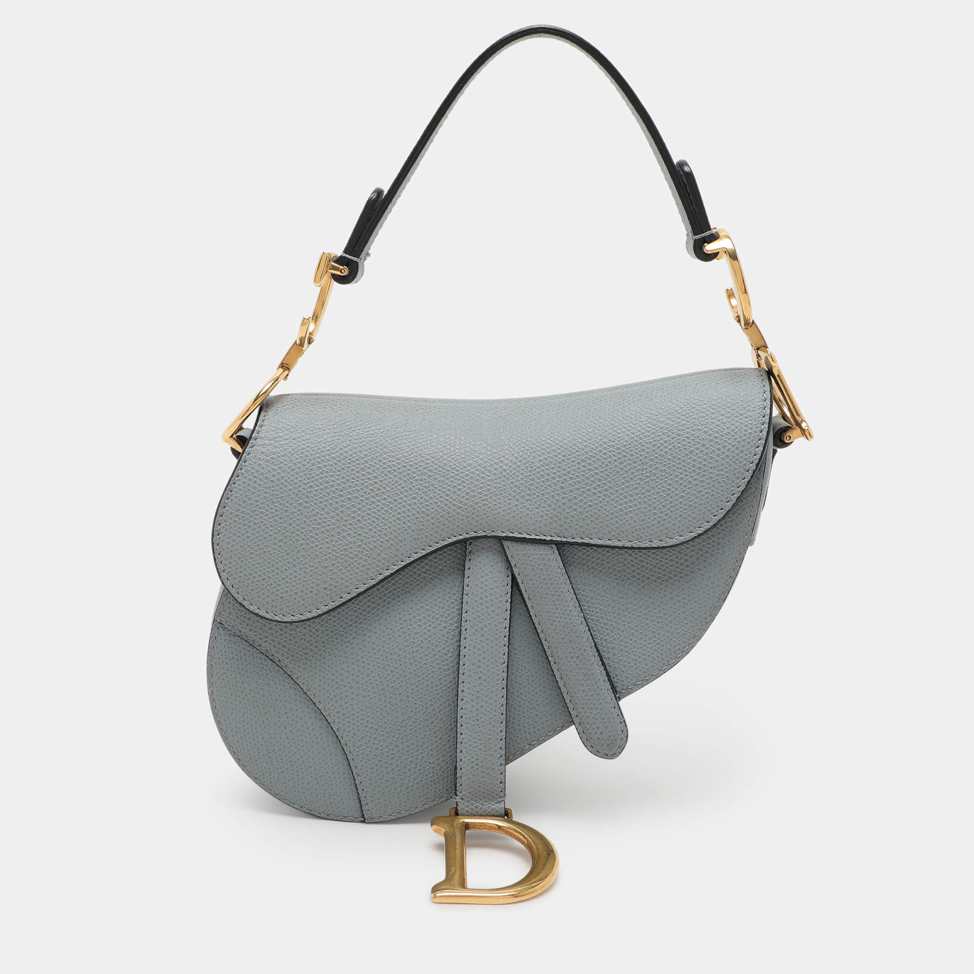 Pre Owned Dior Blue Leather Mini Saddle Bag