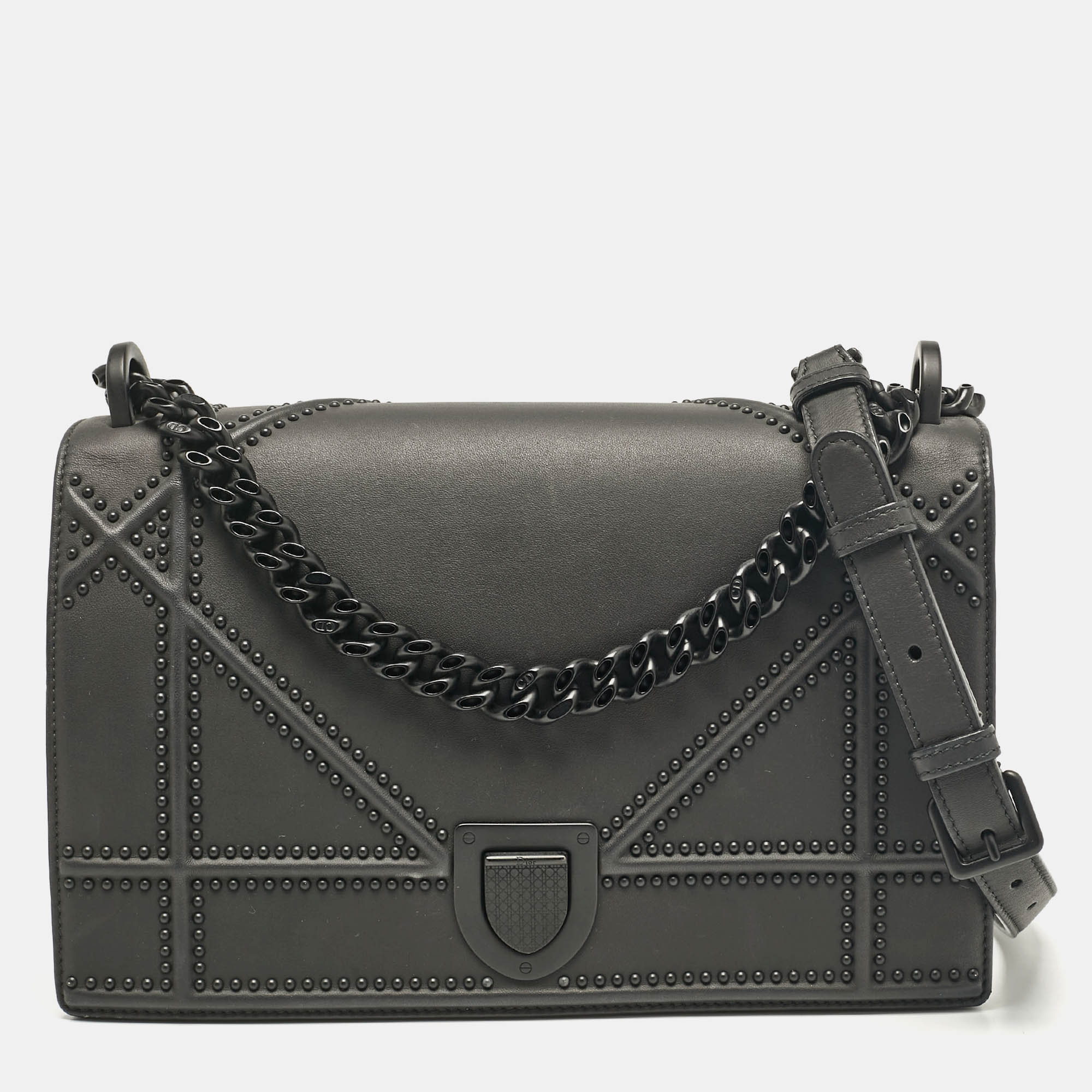 Pre Owned Dior Black Ultra Matte Leather Medium Diorama Shoulder Bag