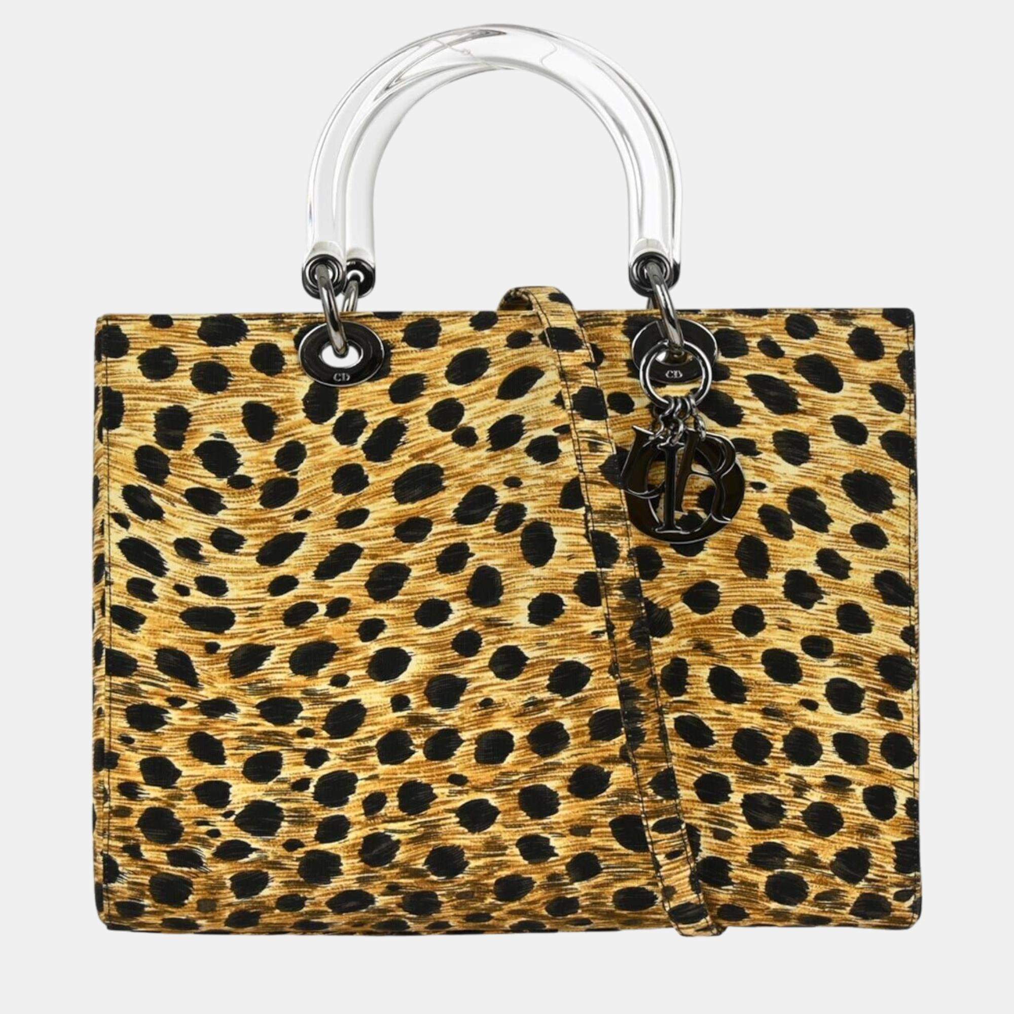 Pre Owned Christian Dior Yellow Cheetah Lady Dior Handbag