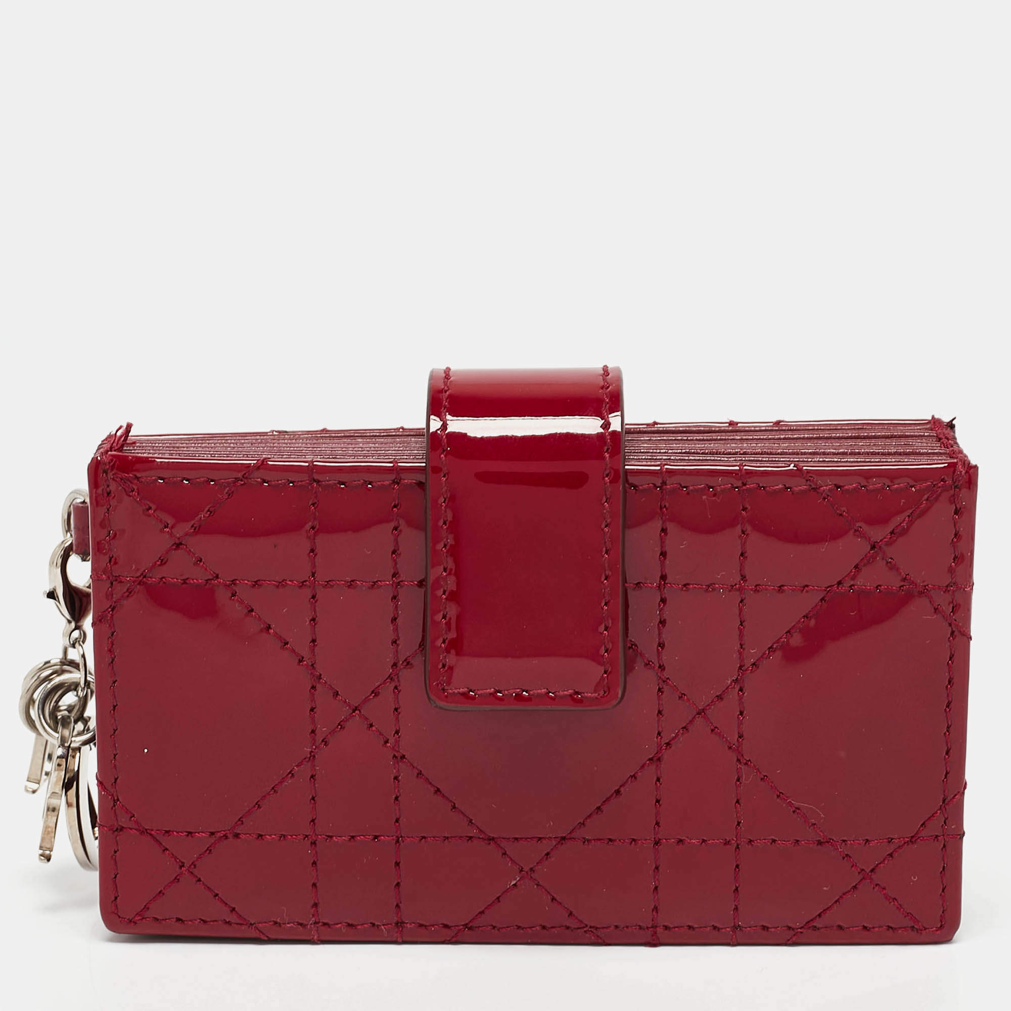 Pre Owned Dior Red Cannage Patent Leather Lady Dior 5 Gusset Card Holder