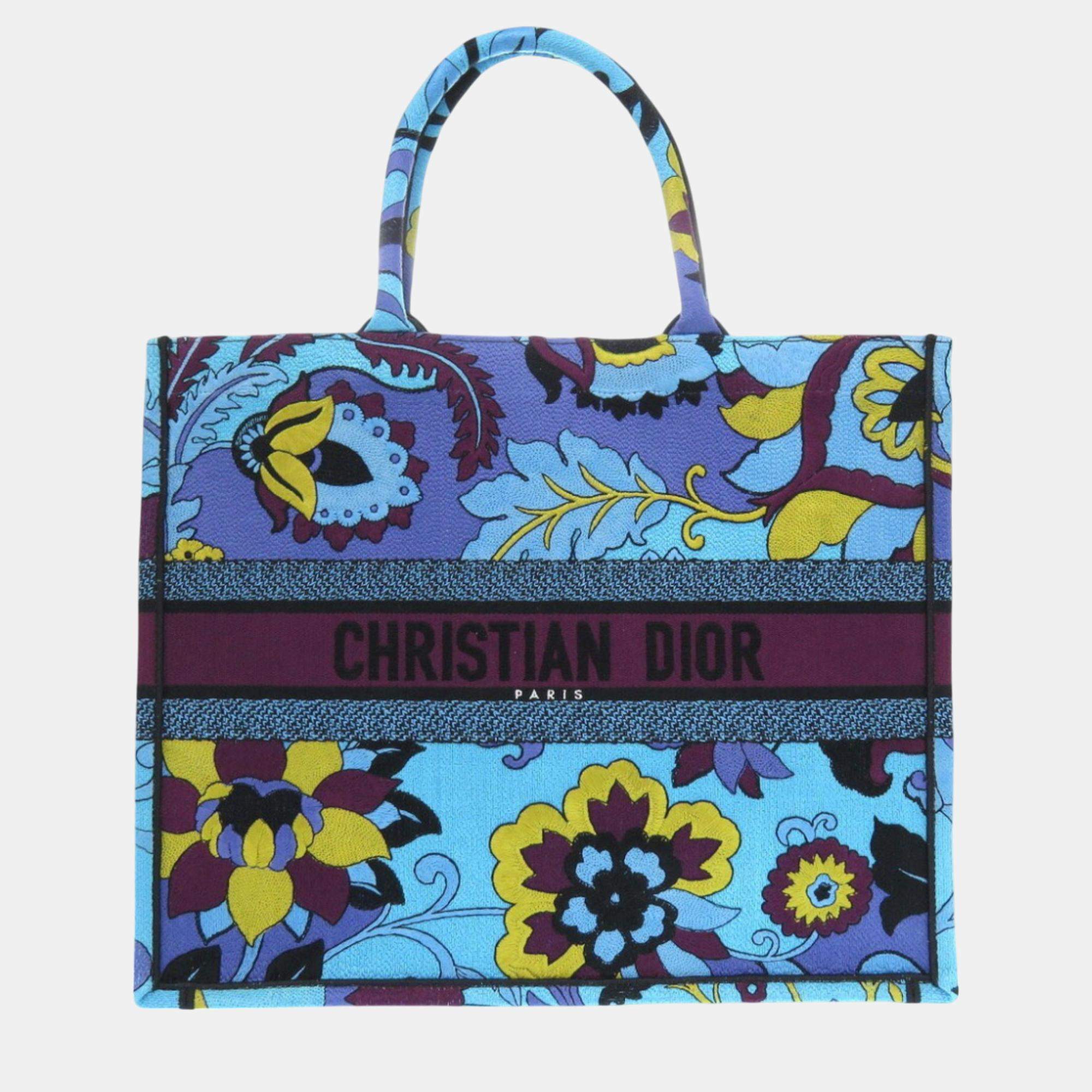 Dior Blue/Purple Canvas  Book Tote Large Tote Bag