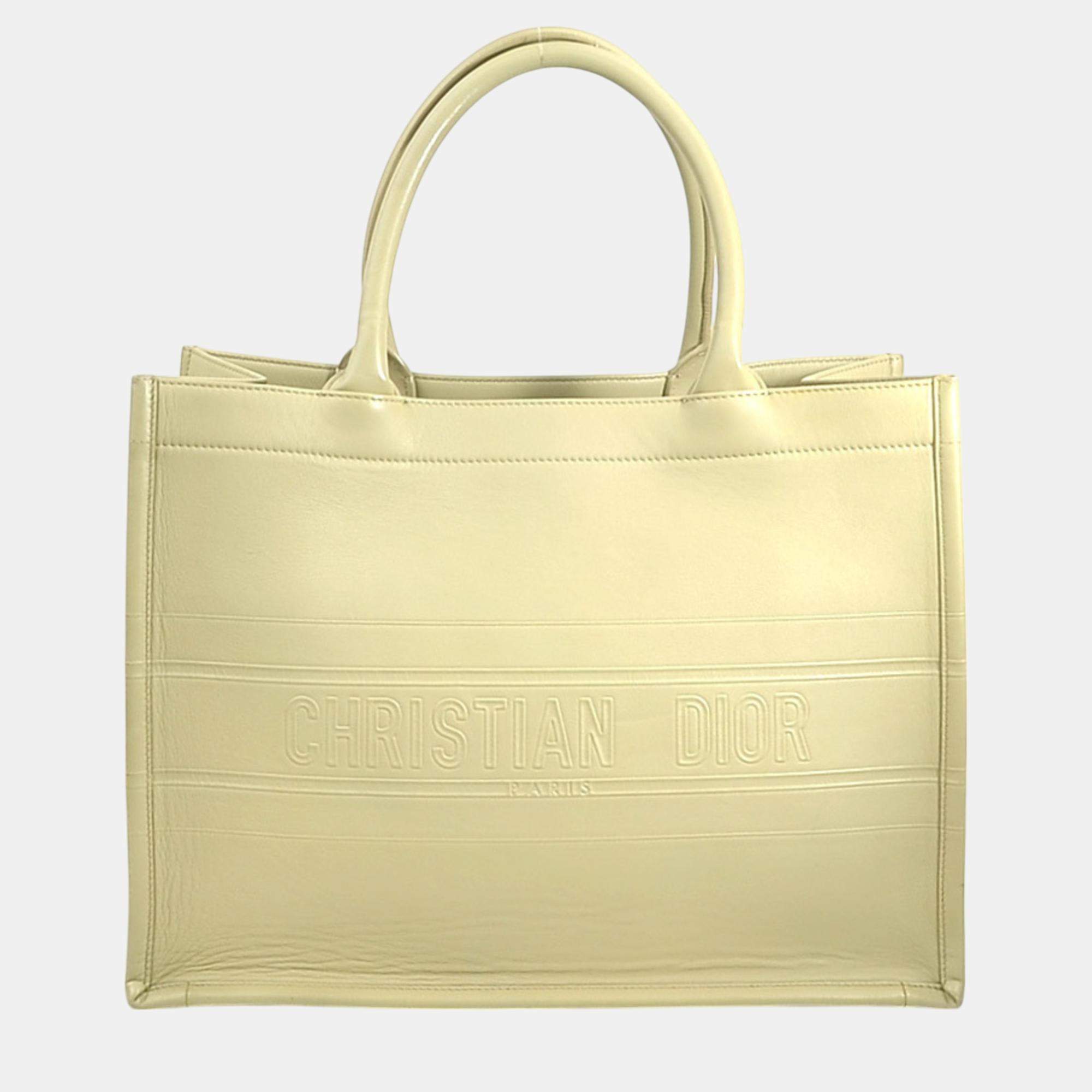 Pre Owned Dior Beige  Leather Book Tote Medium Tote Bag