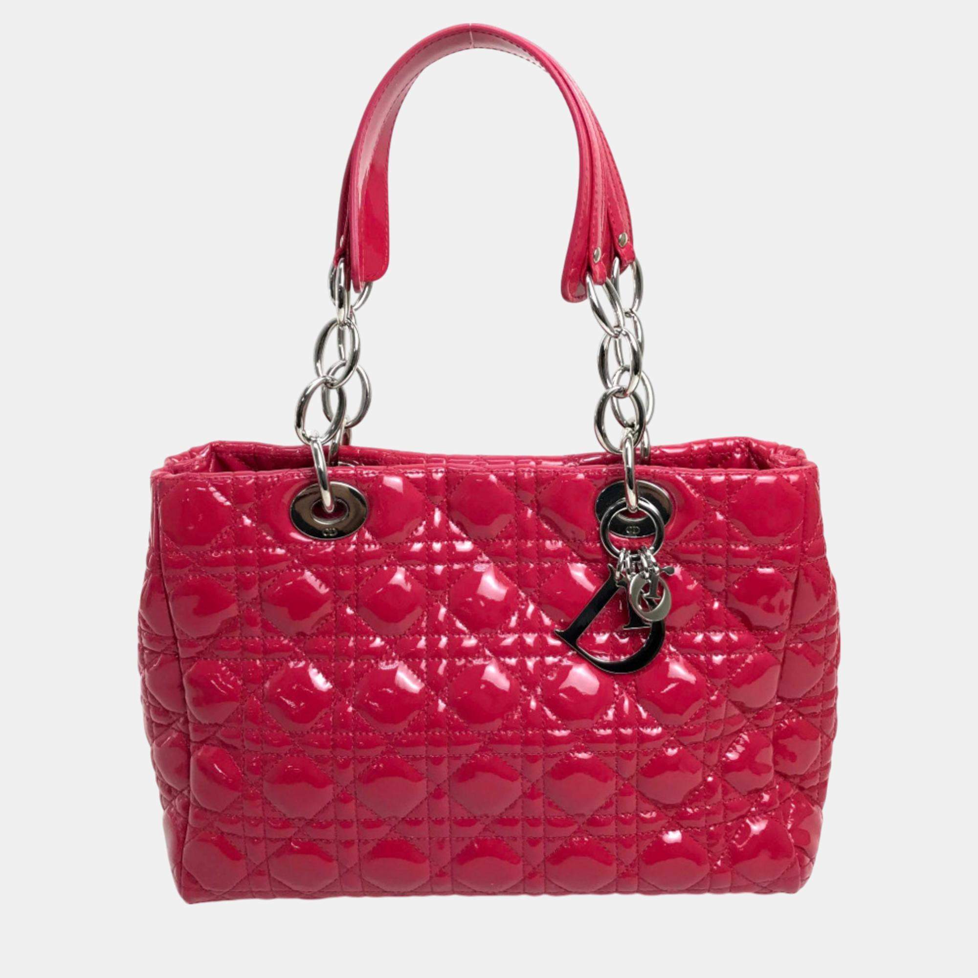 Pre Owned Dior Pink  Leather Lady Dior Tote Bag
