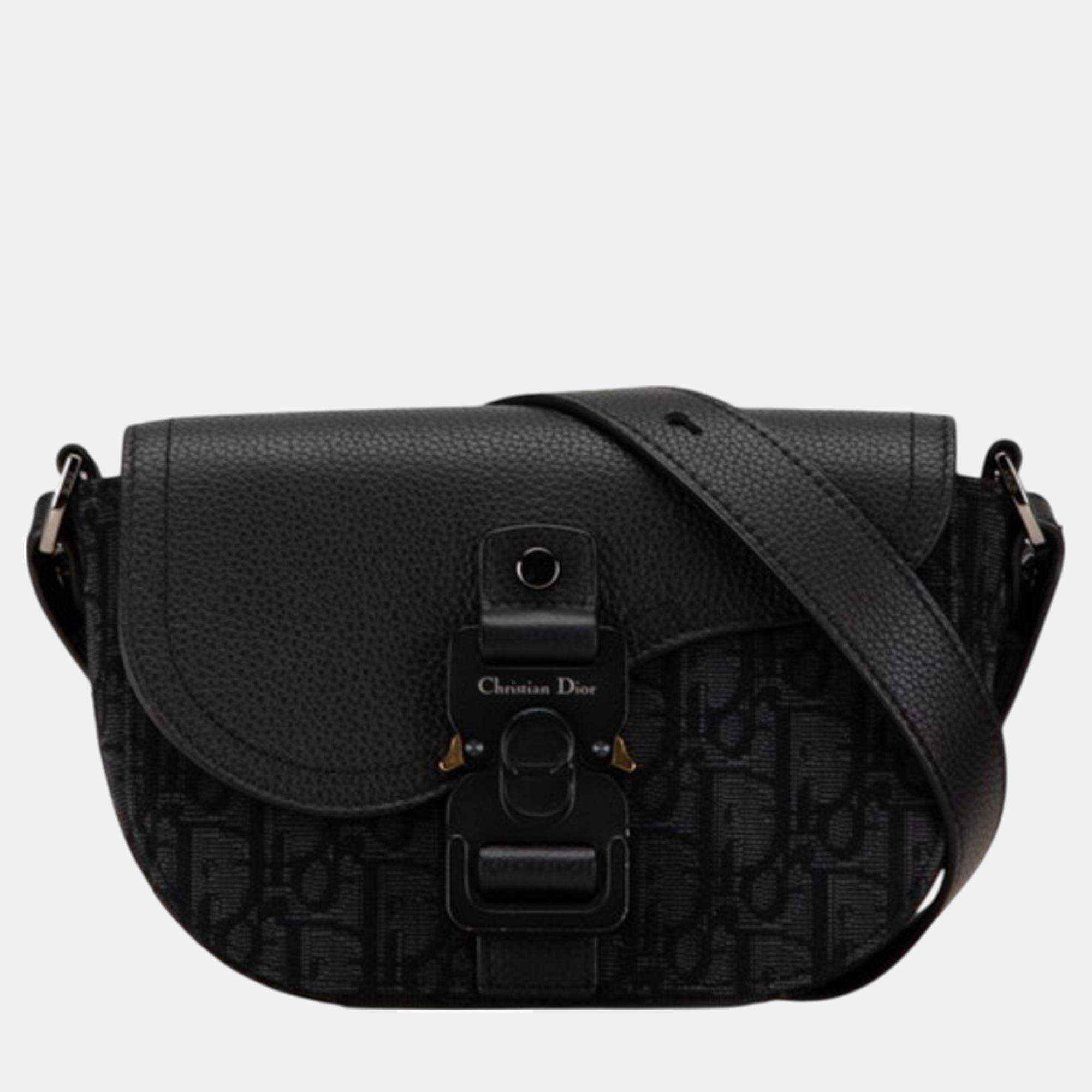Pre Owned Dior Black Canvas Leather Trotter Saddle Shoulder Bag