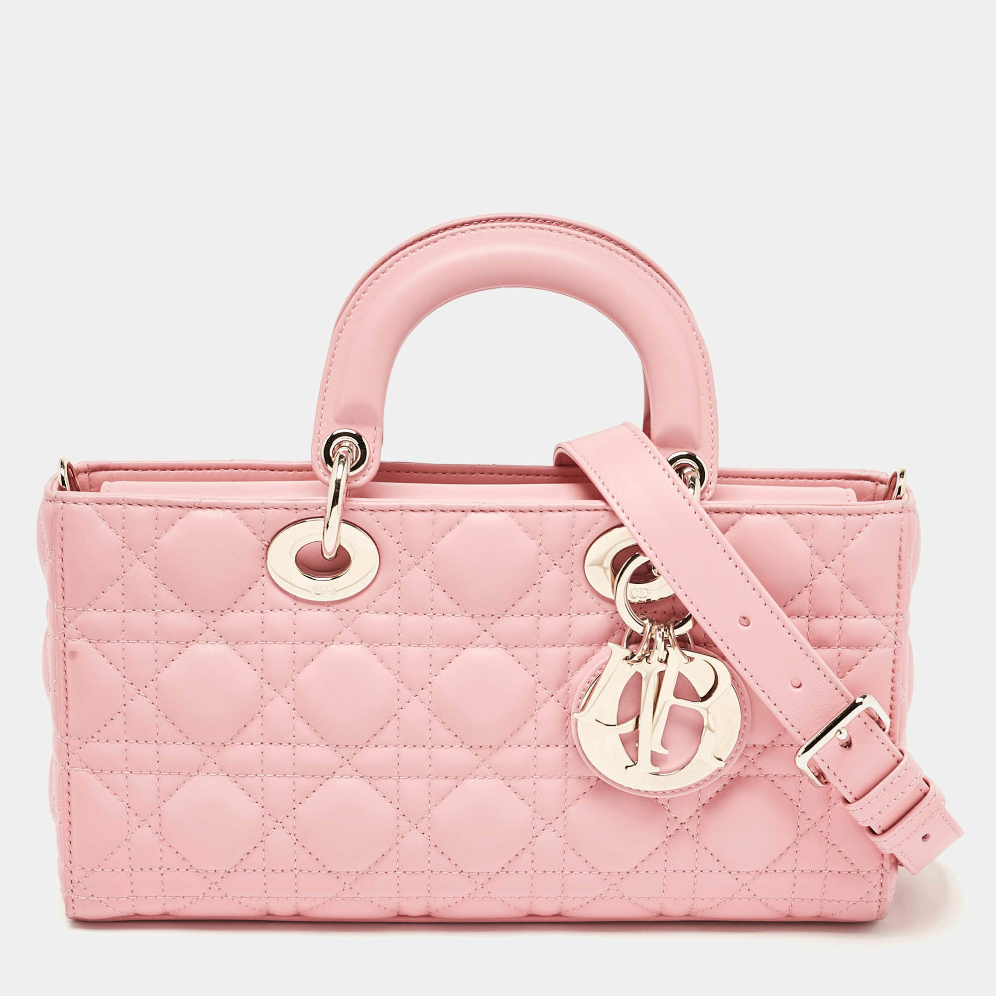 Pre Owned Dior Pink Cannage Leather Medium Lady D-Joy Tote