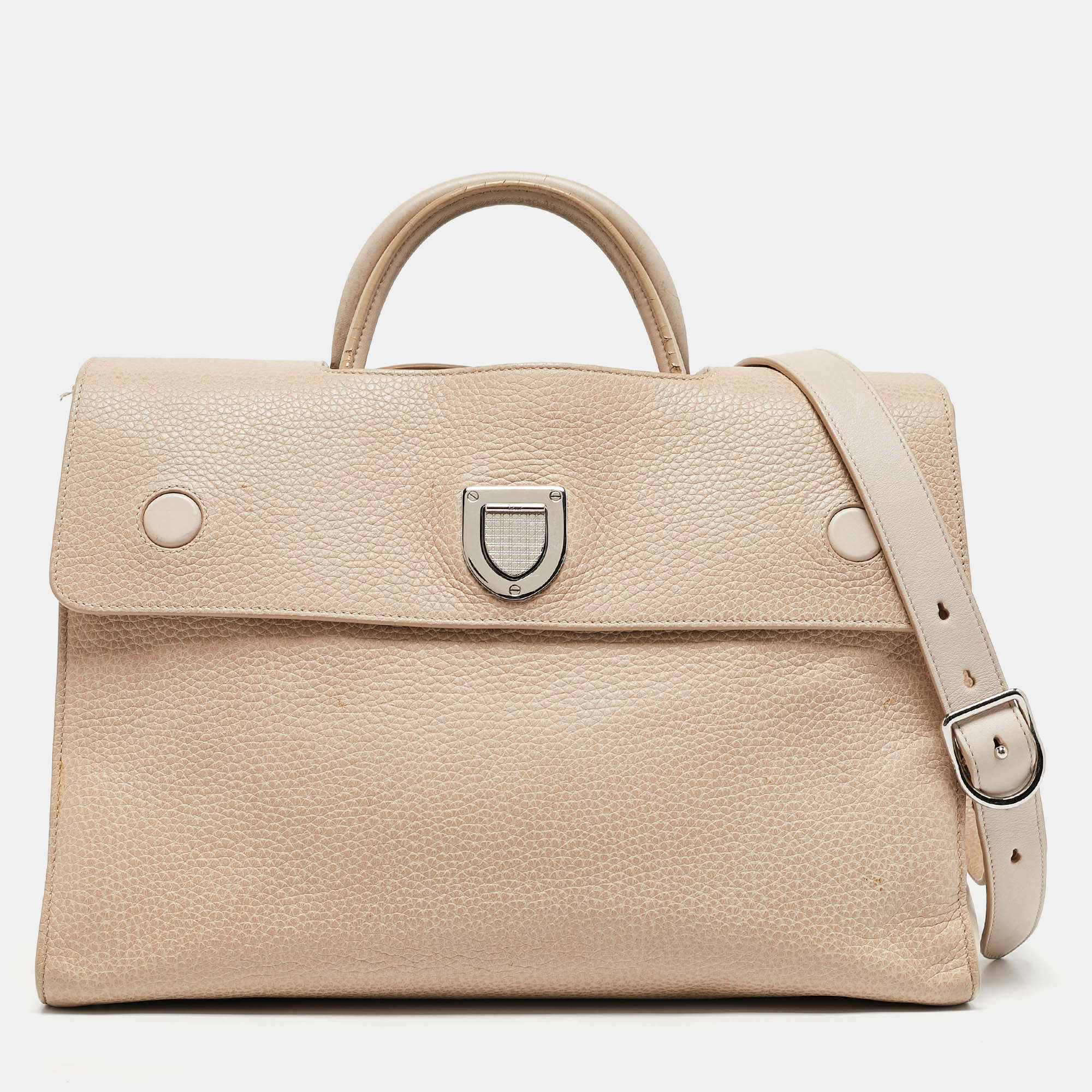 Pre Owned Dior Two Tone Beige Leather Large Diorever Top Handle Bag