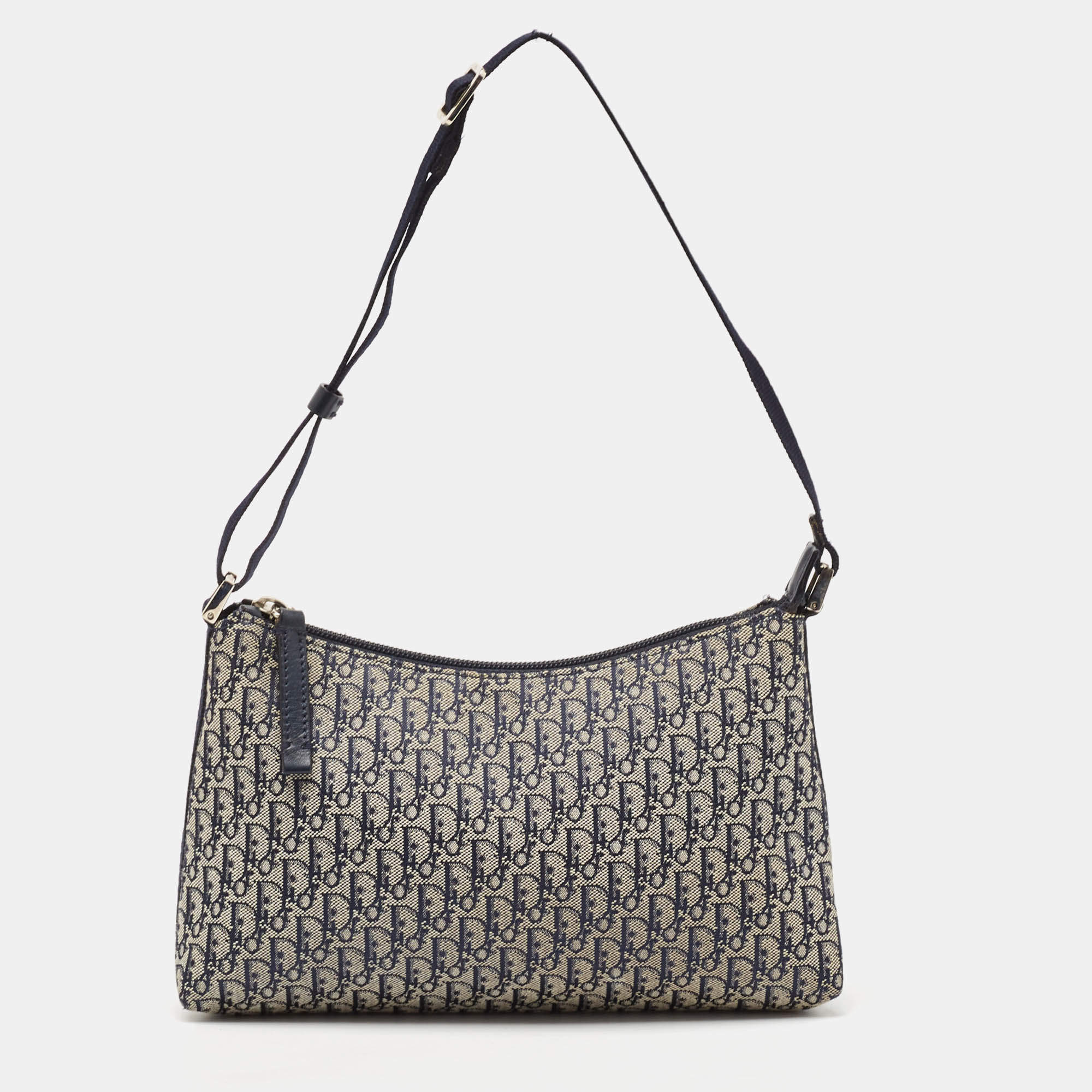 مملوكة مسبقًا Dior Navy Blue Oblique Canvas Trotter Shoulder Bag