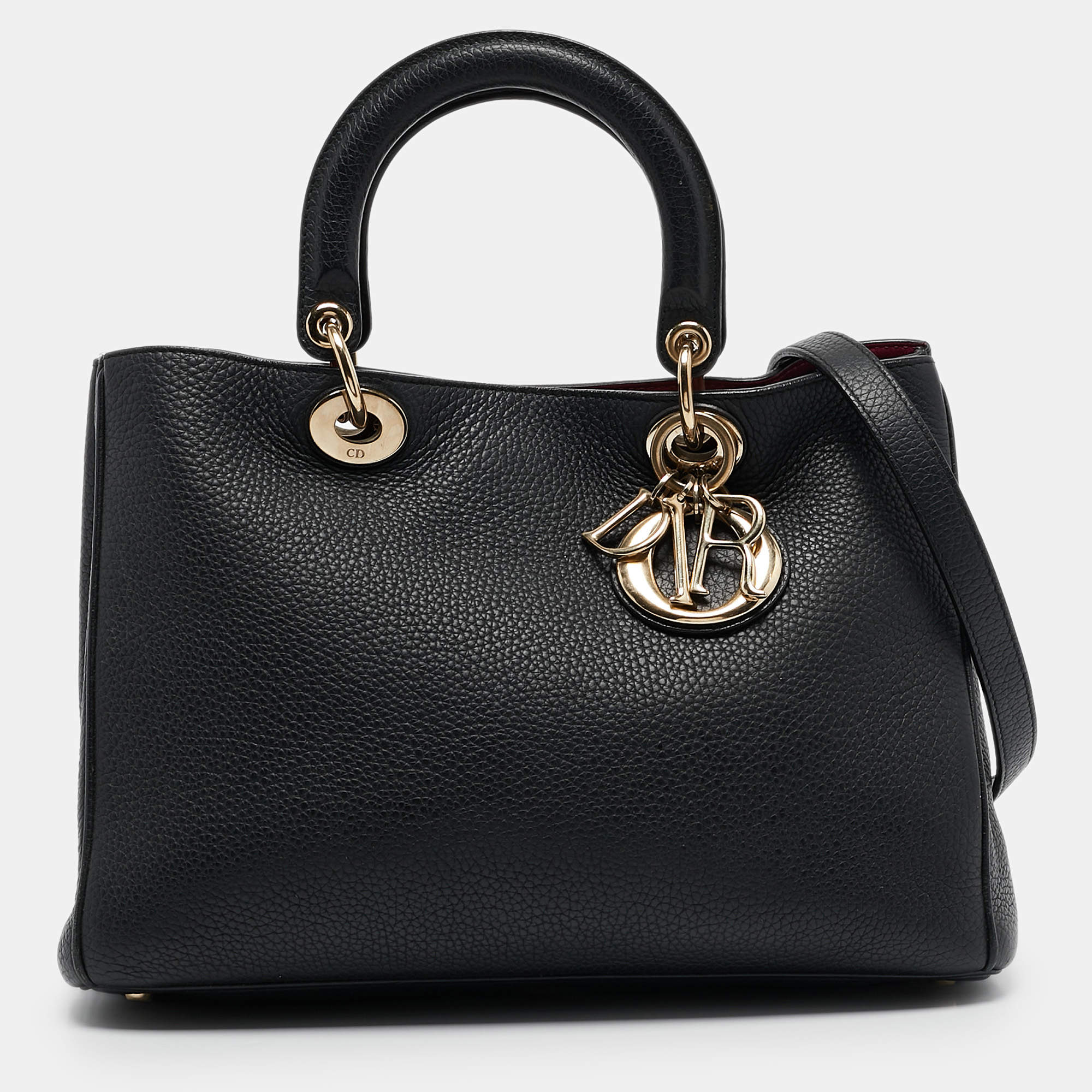 Dior Black Leather Medium Diorissimo Shopper Tote
