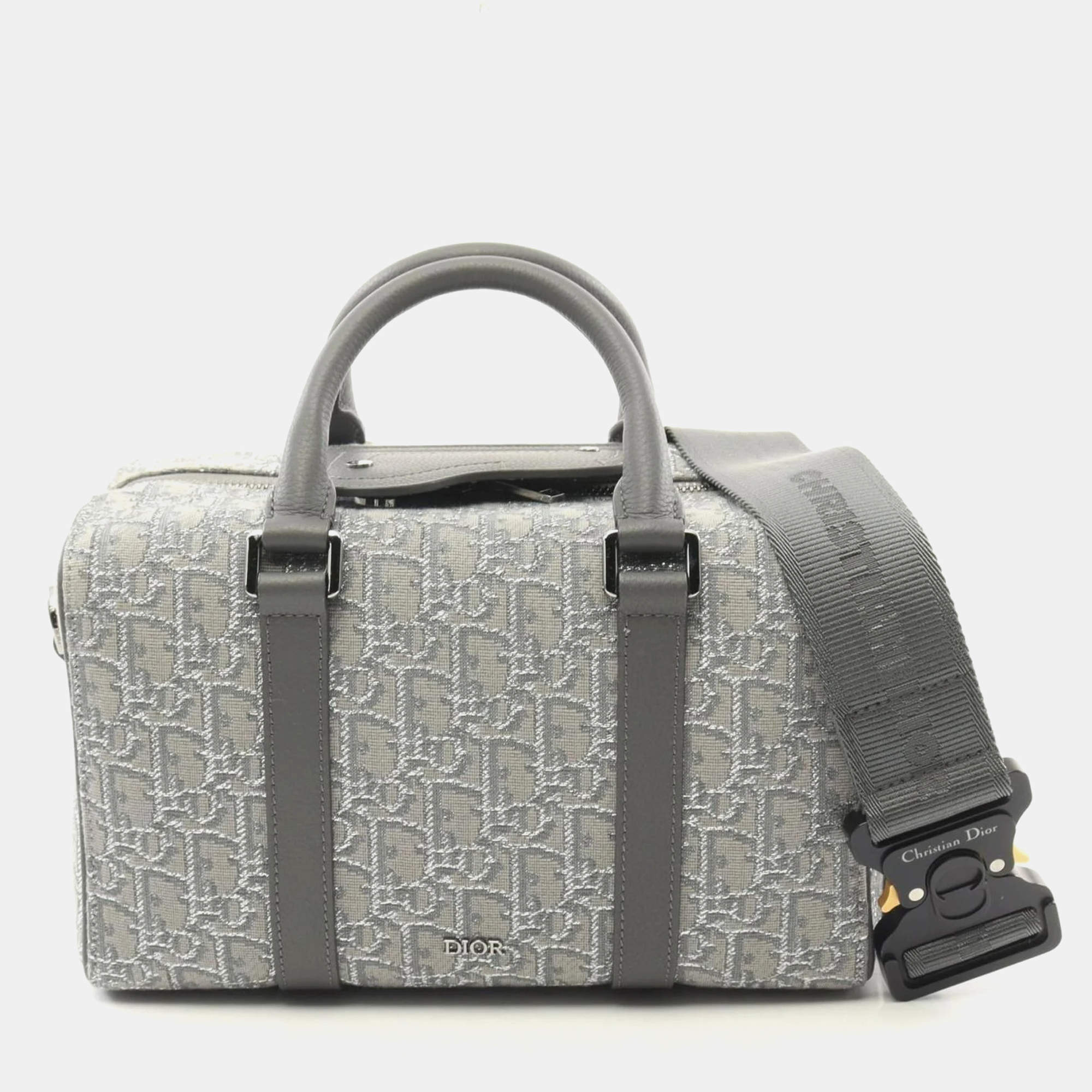 Dior Gray Canvas Leather Lingot 26 Handbag