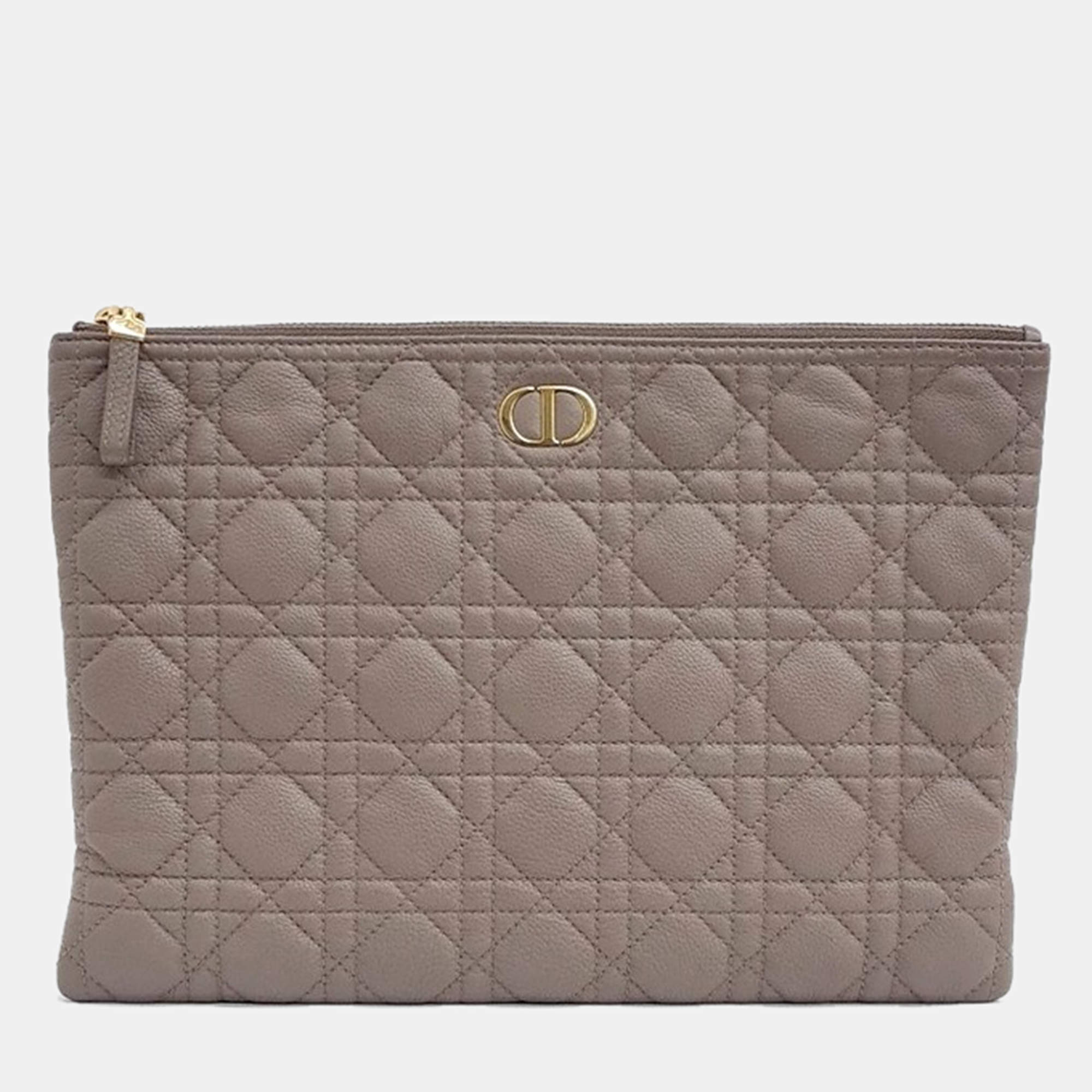 Pre Owned Dior Beige Leather Caro Daily Clutch